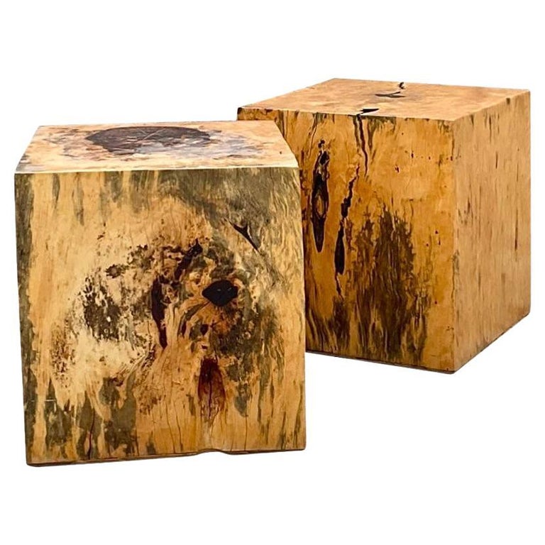 Contemporary Solid Wood Block Side Tables, a Pair at 1stDibs