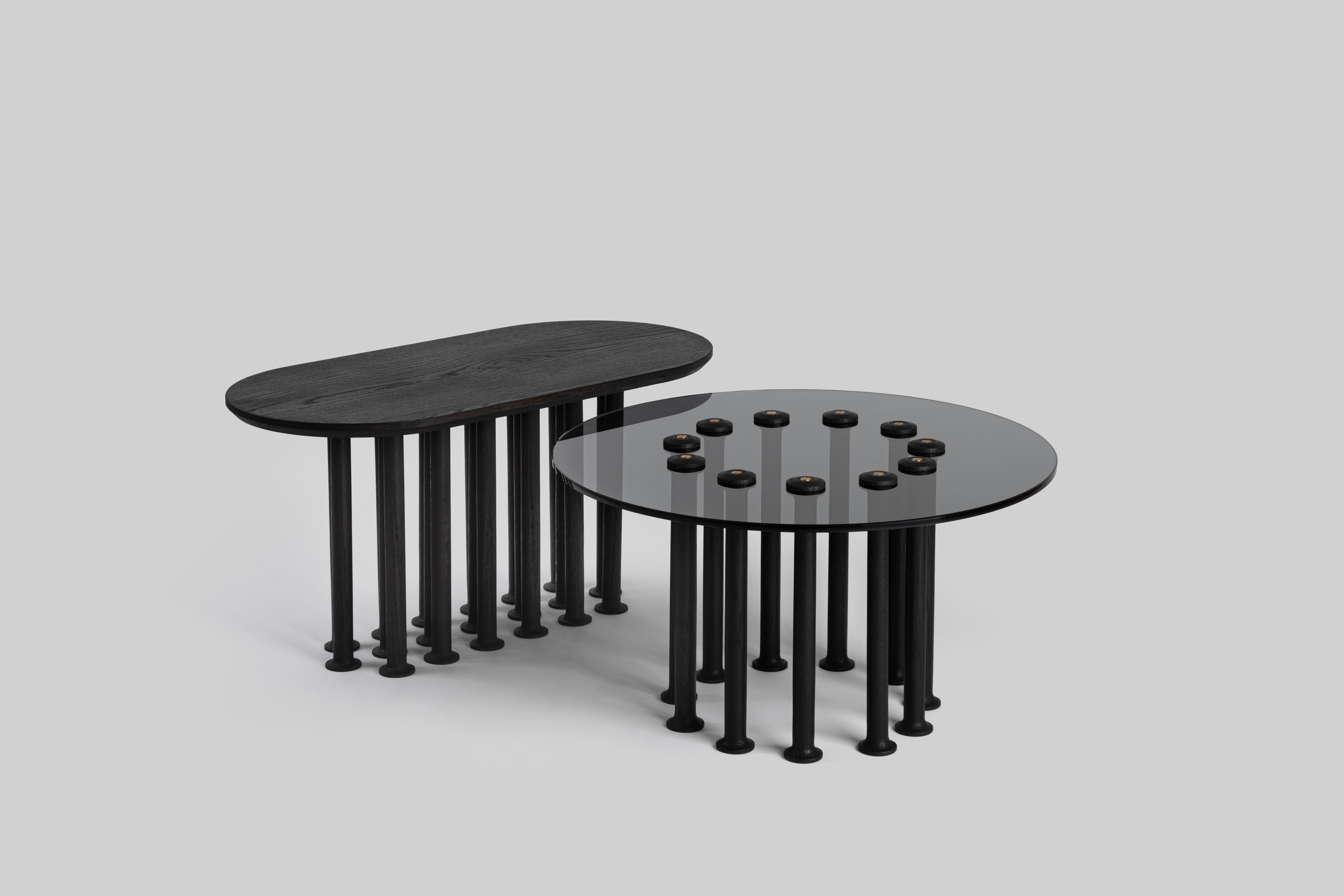 Brass Contemporary Solid Wood & Glass Coffee Table MOLINILLO 211 by Colección Estudio For Sale