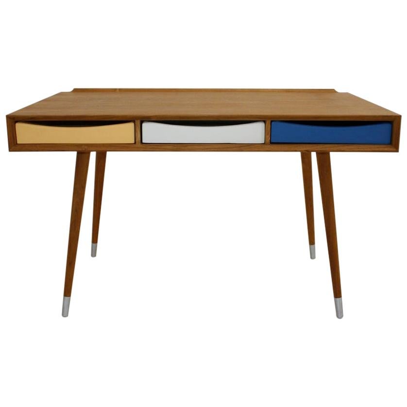 Contemporary Solid Wood Italian Desk with Three Drawers at 1stDibs