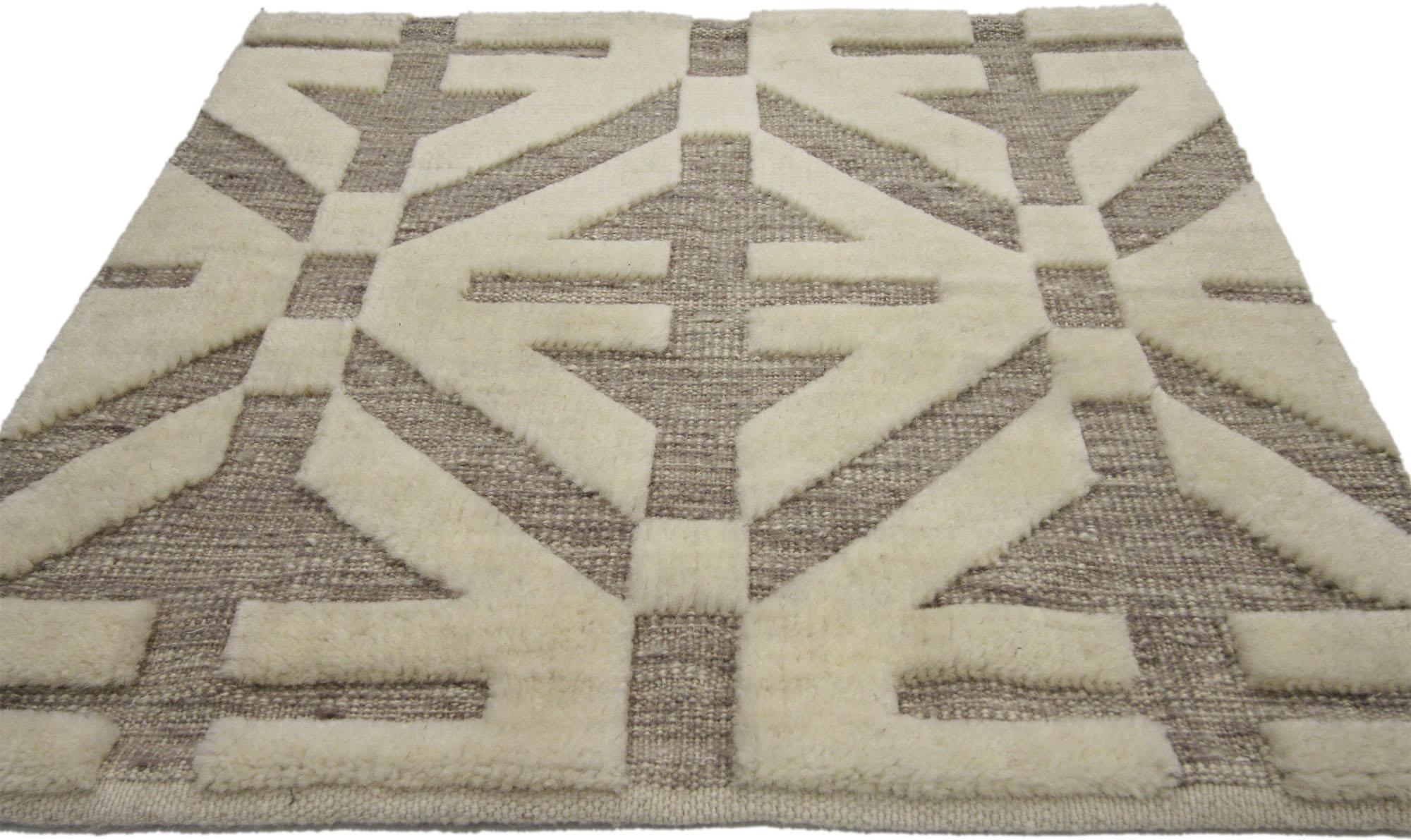 Modern Contemporary Souf Moroccan High-Low Wagireh Rug For Sale