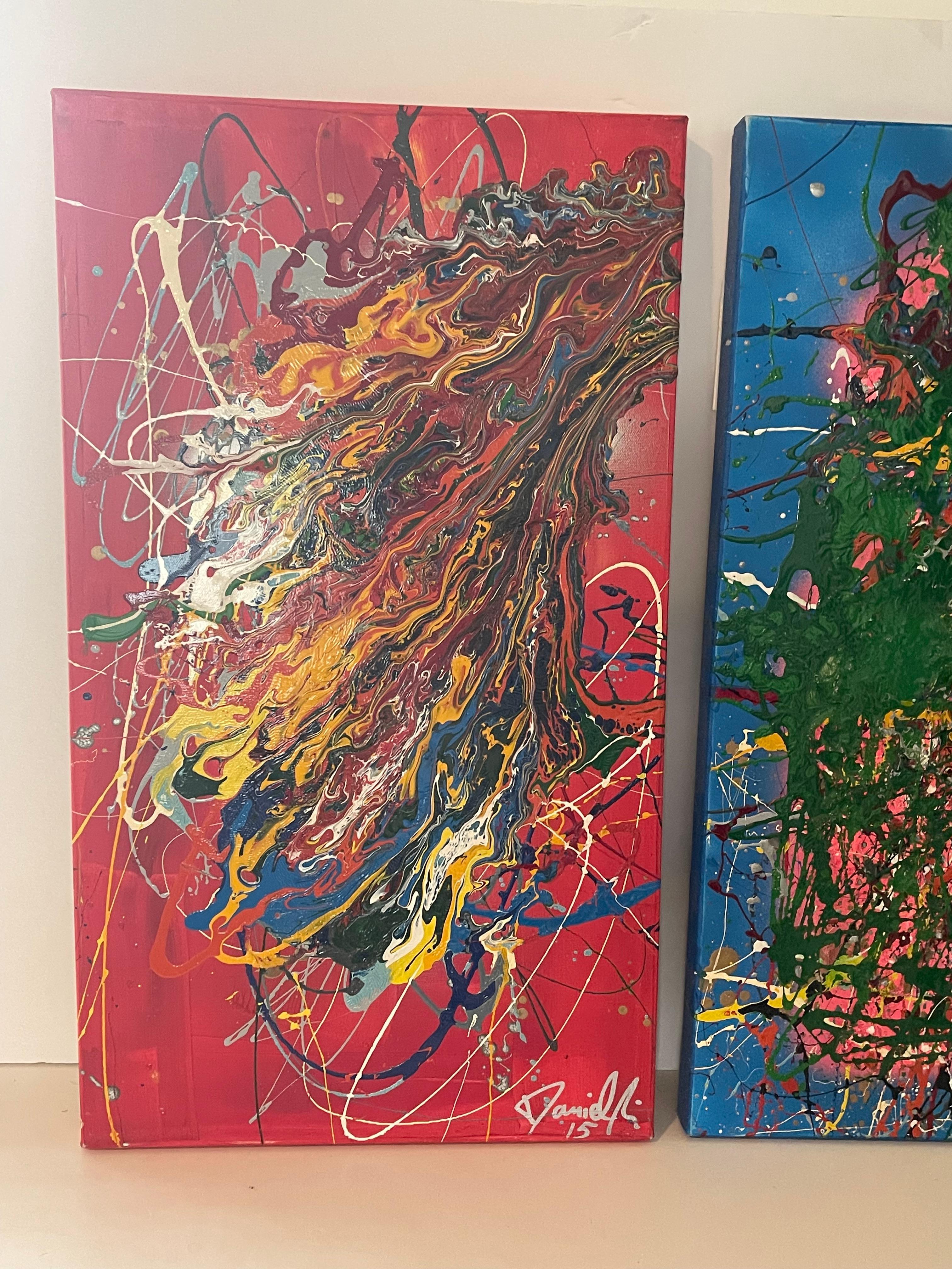 Moderno Artista spagnolo contemporaneo Abstract Dyptich in Greene & Greene in vendita
