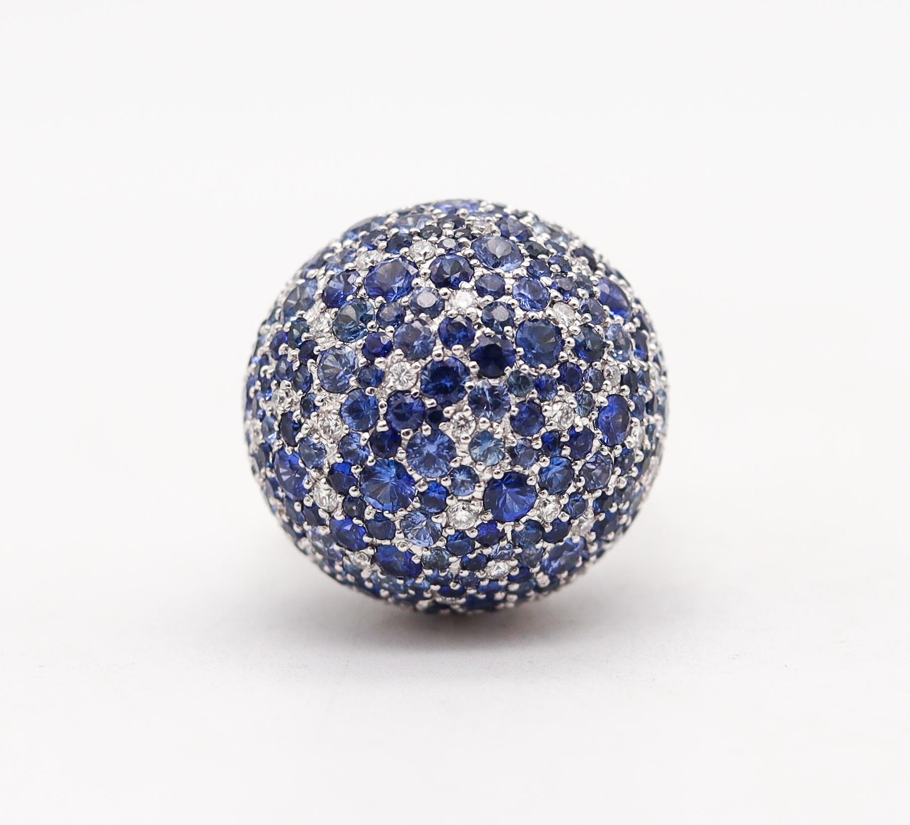 Contemporary Sphere Cocktail Ring 18Kt Gold with 11.87 Ctw Diamonds & Sapphires In Excellent Condition In Miami, FL