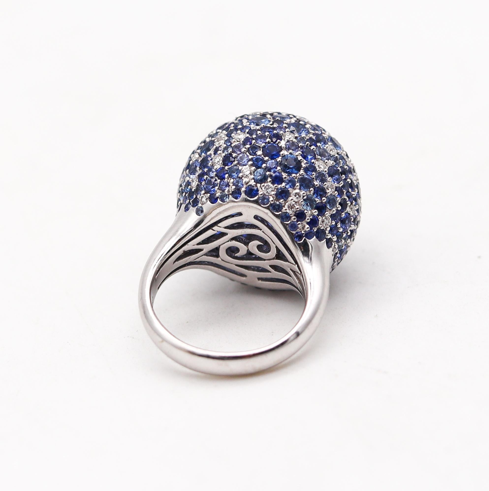 Women's Contemporary Sphere Cocktail Ring 18Kt Gold with 11.87 Ctw Diamonds & Sapphires