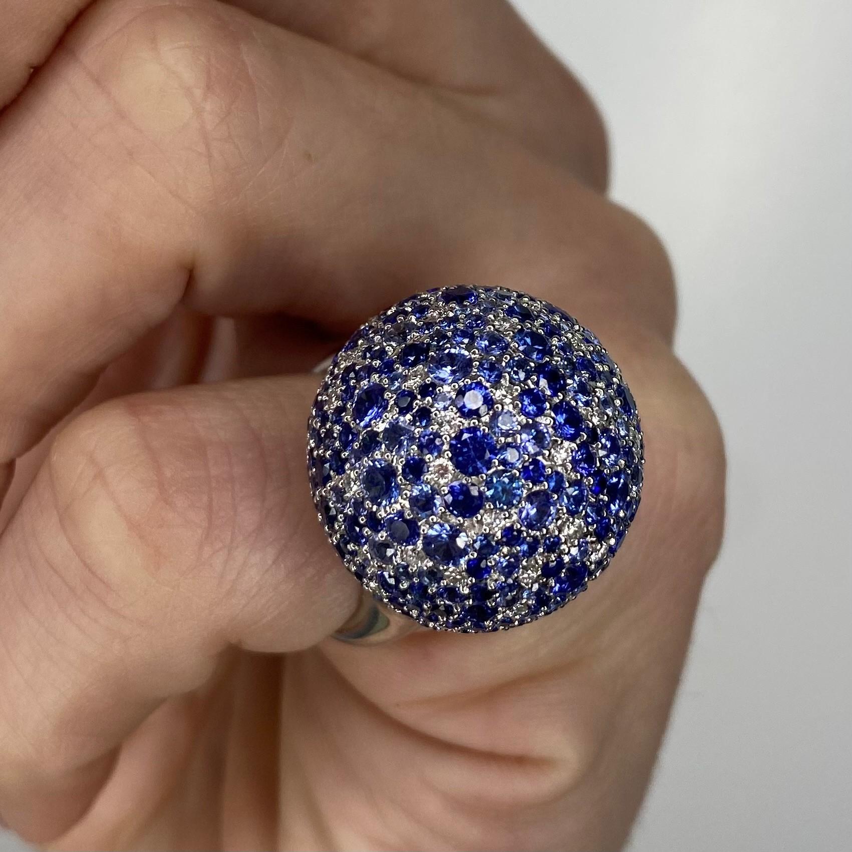 Contemporary Sphere Cocktail Ring 18Kt Gold with 11.87 Ctw Diamonds & Sapphires 2
