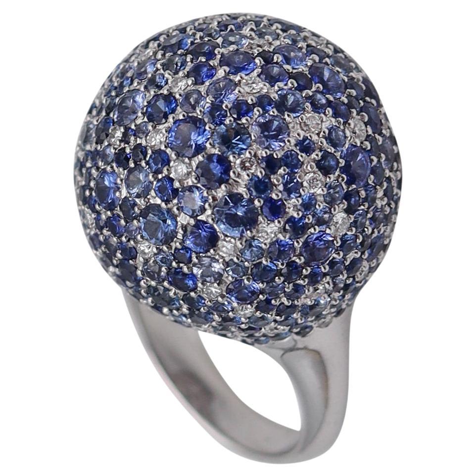 Contemporary Sphere Cocktail Ring 18Kt Gold with 11.87 Ctw Diamonds & Sapphires
