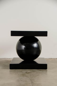 Table sphérique contemporaine avec plateau carré en laque noire de Robert Kuo, édition limitée