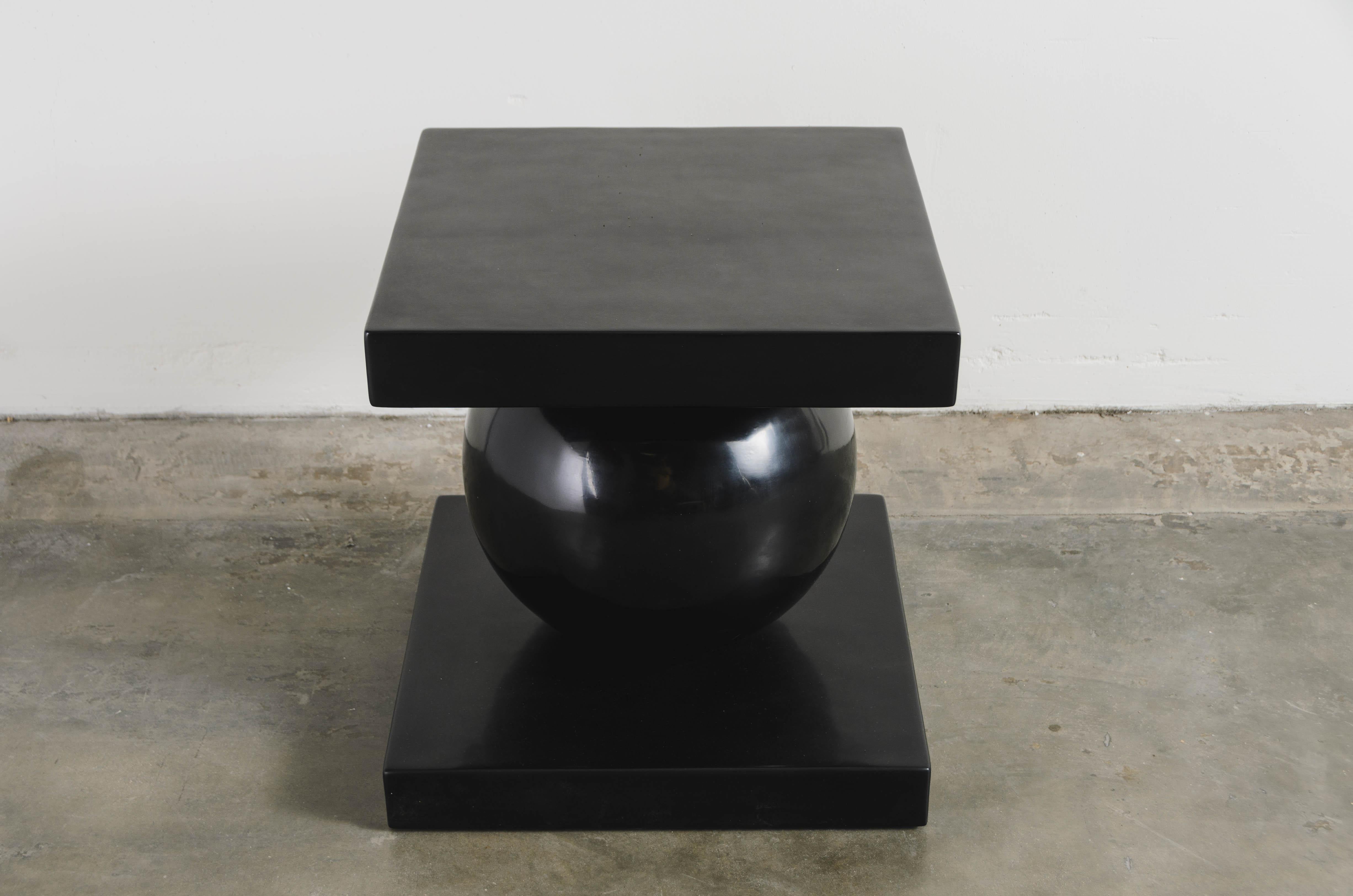 Modern Contemporary Sphere Table w/ Square Top in Black Lacquer by Robert Kuo, Limited For Sale