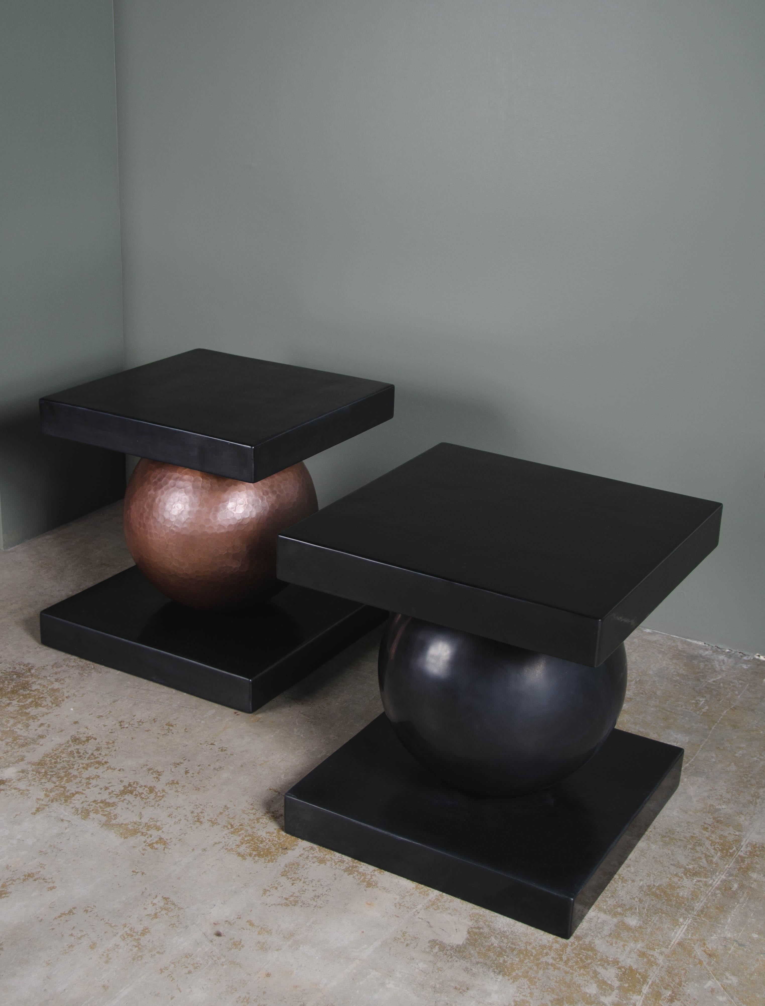 Contemporary Sphere Table w/ Square Top in Black Lacquer by Robert Kuo, Limited For Sale 1