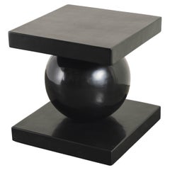 Contemporary Sphere Table w/ Square Top in Black Lacquer by Robert Kuo, Limited