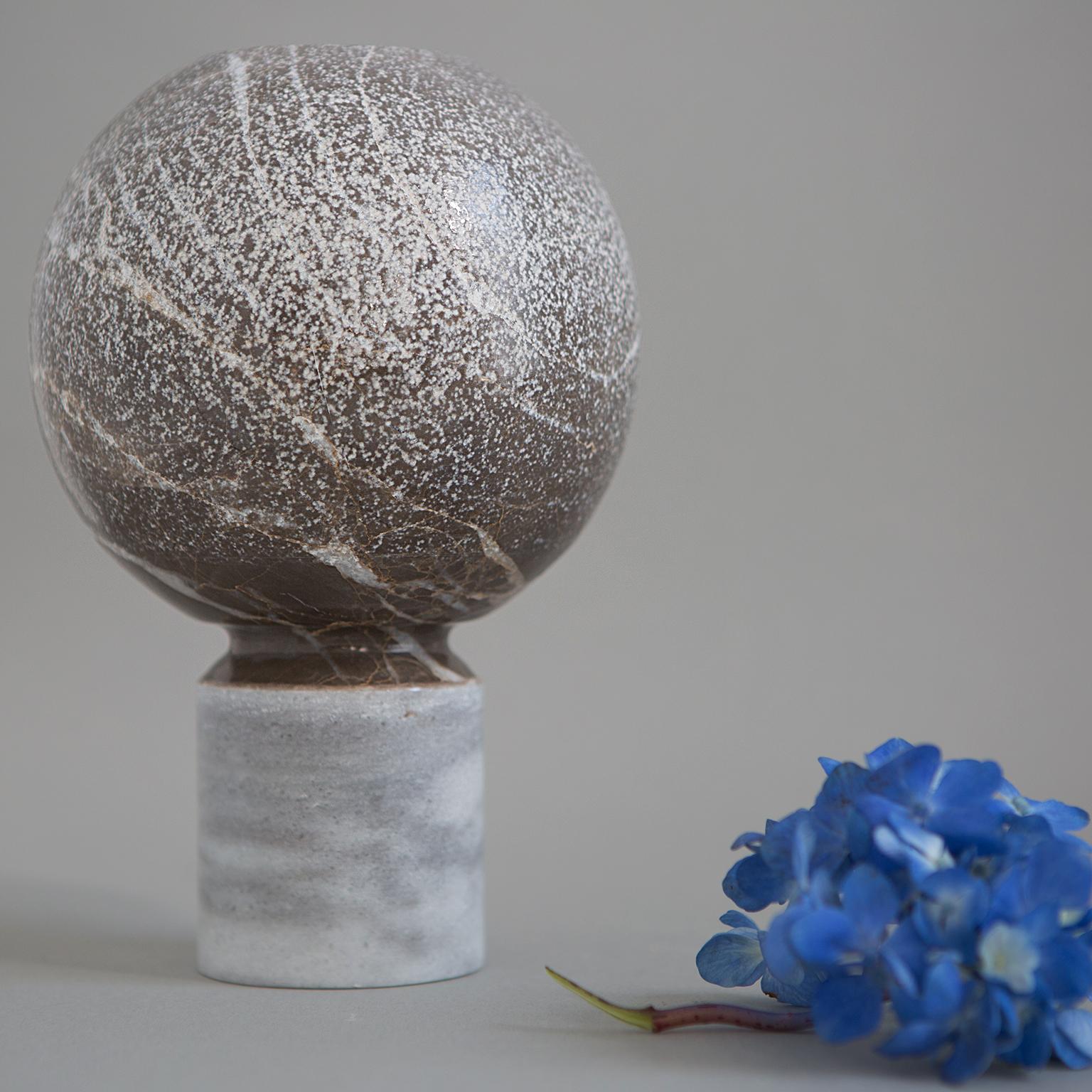 Turkish Spheric Vase in Grey Marble and Dolomite For Sale