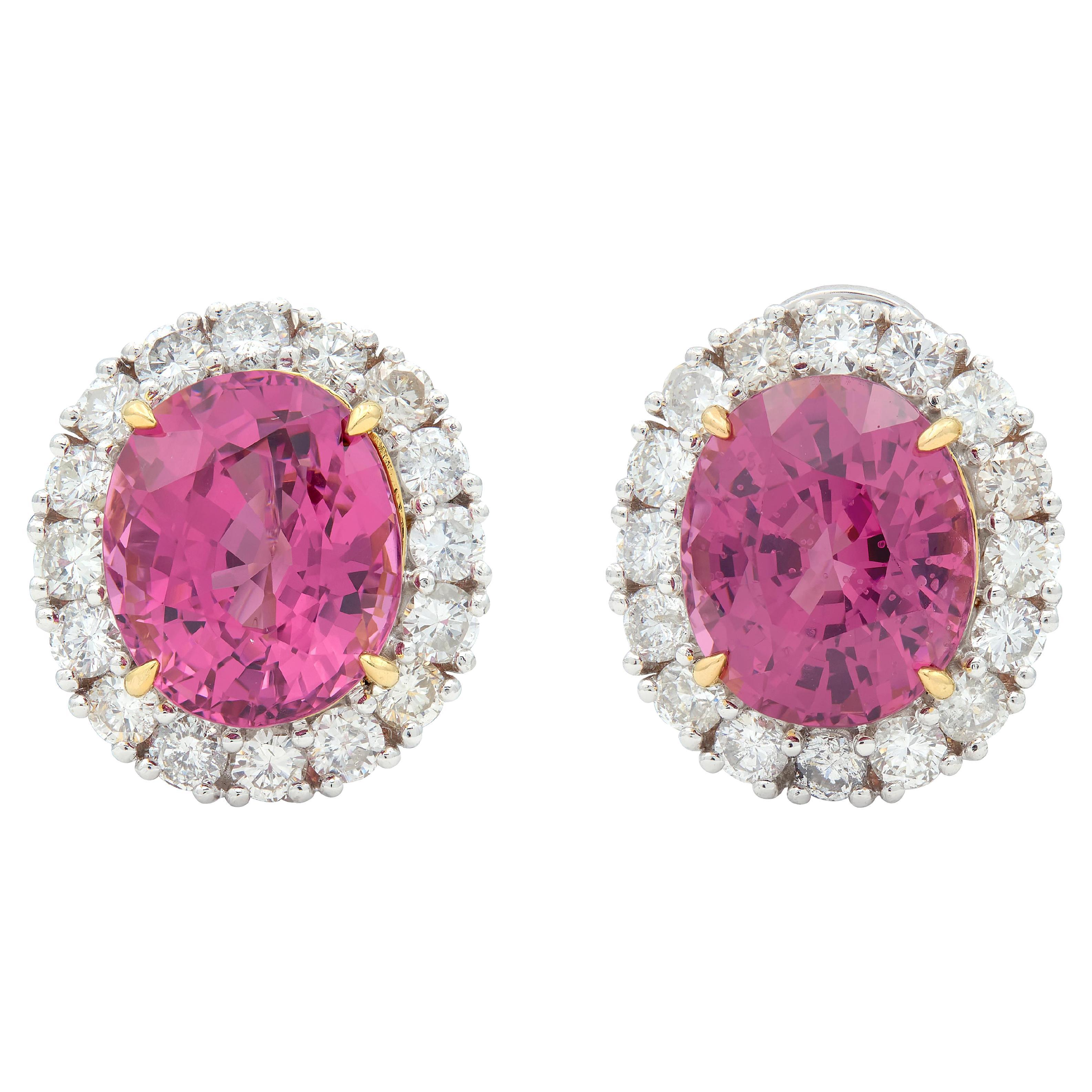 Pendientes Halo Contemporáneos Espinela Diamante Platino Oro Amarillo 18 Kilates