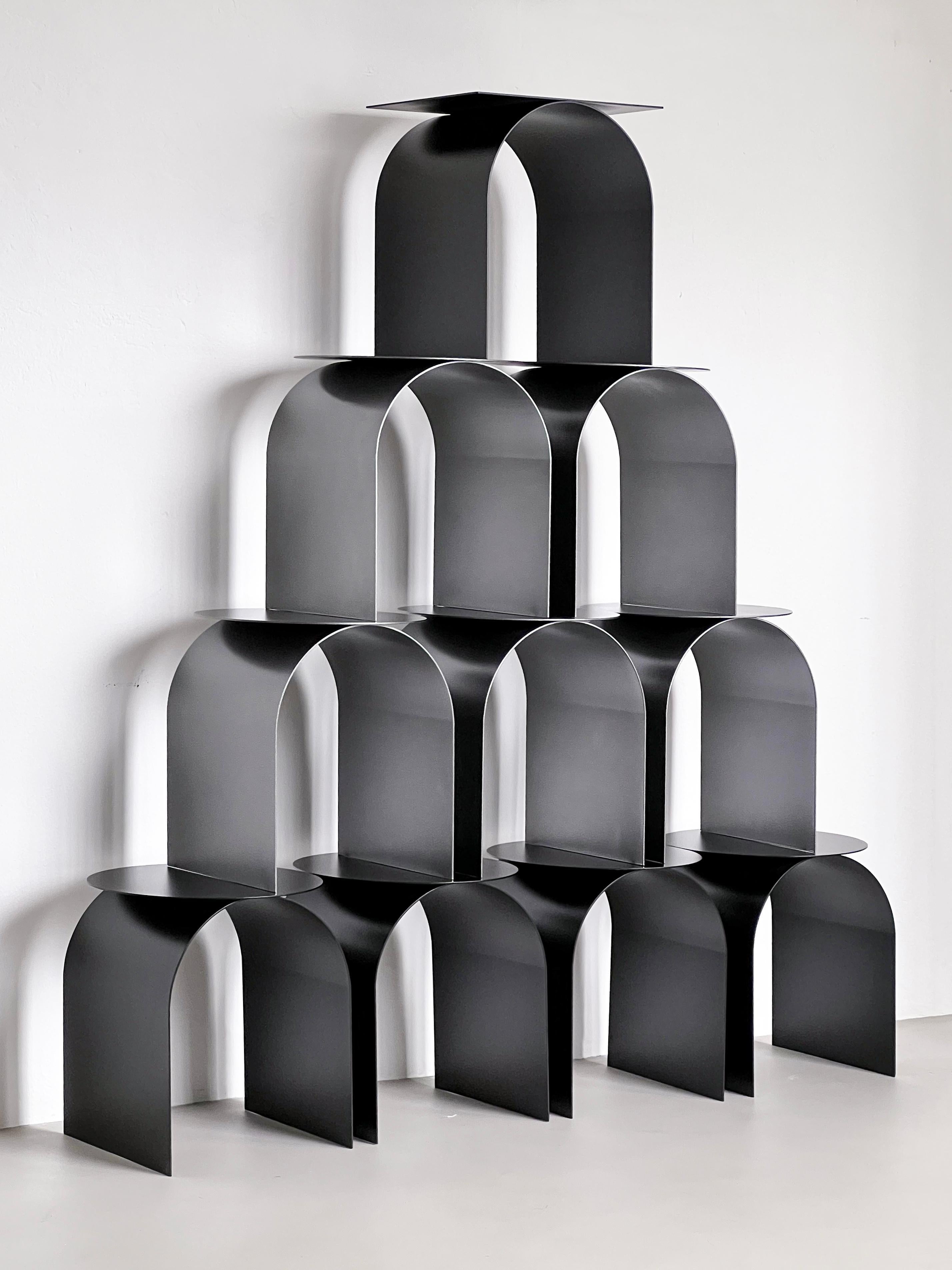 Spinzi Palladium Sculptural Side Table, Black Metal, Collectible Italian Design For Sale 9