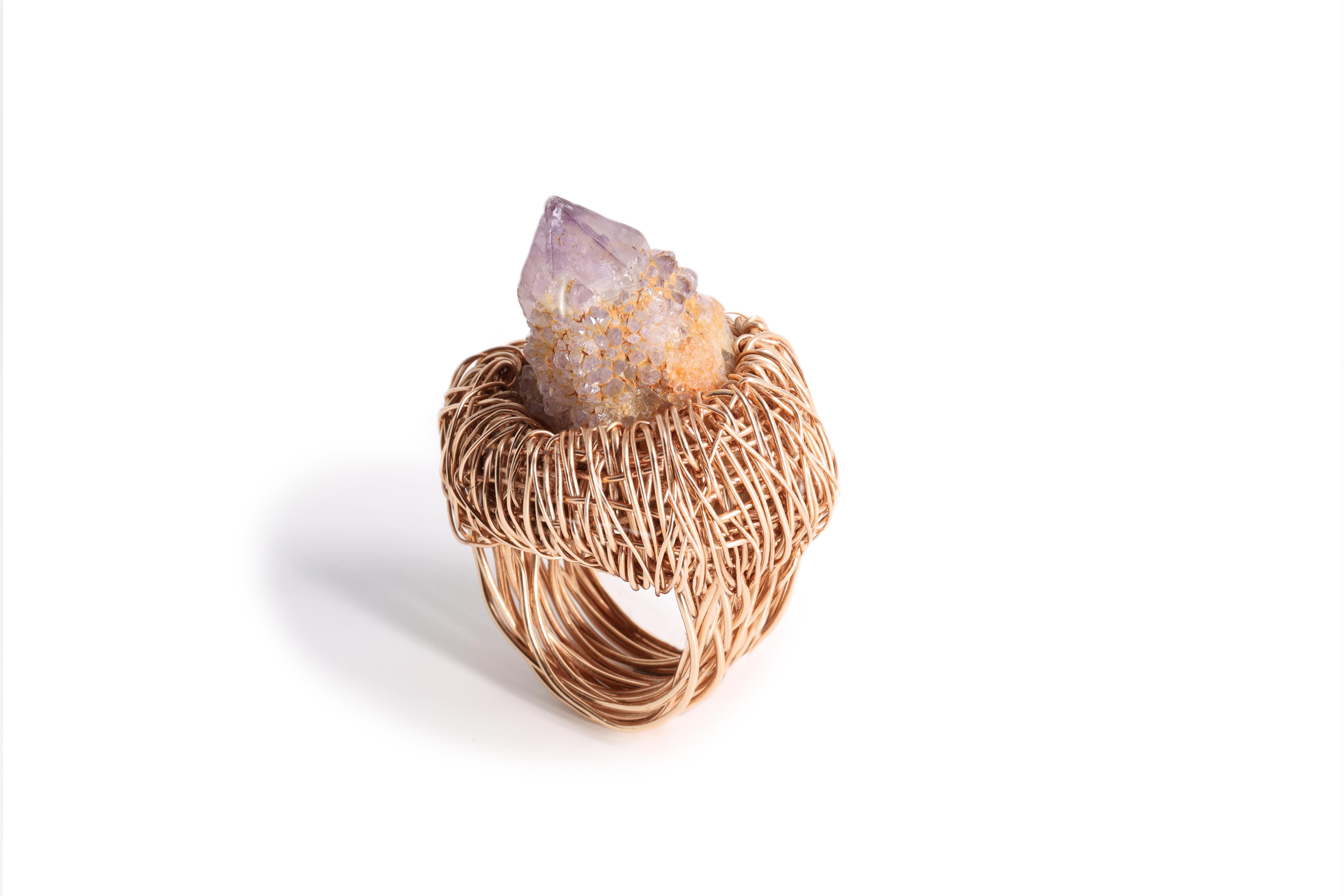 Contemporary Spirit Quartz Statement Ring 14k Rose Gold F One-of-Kind For Sale 10