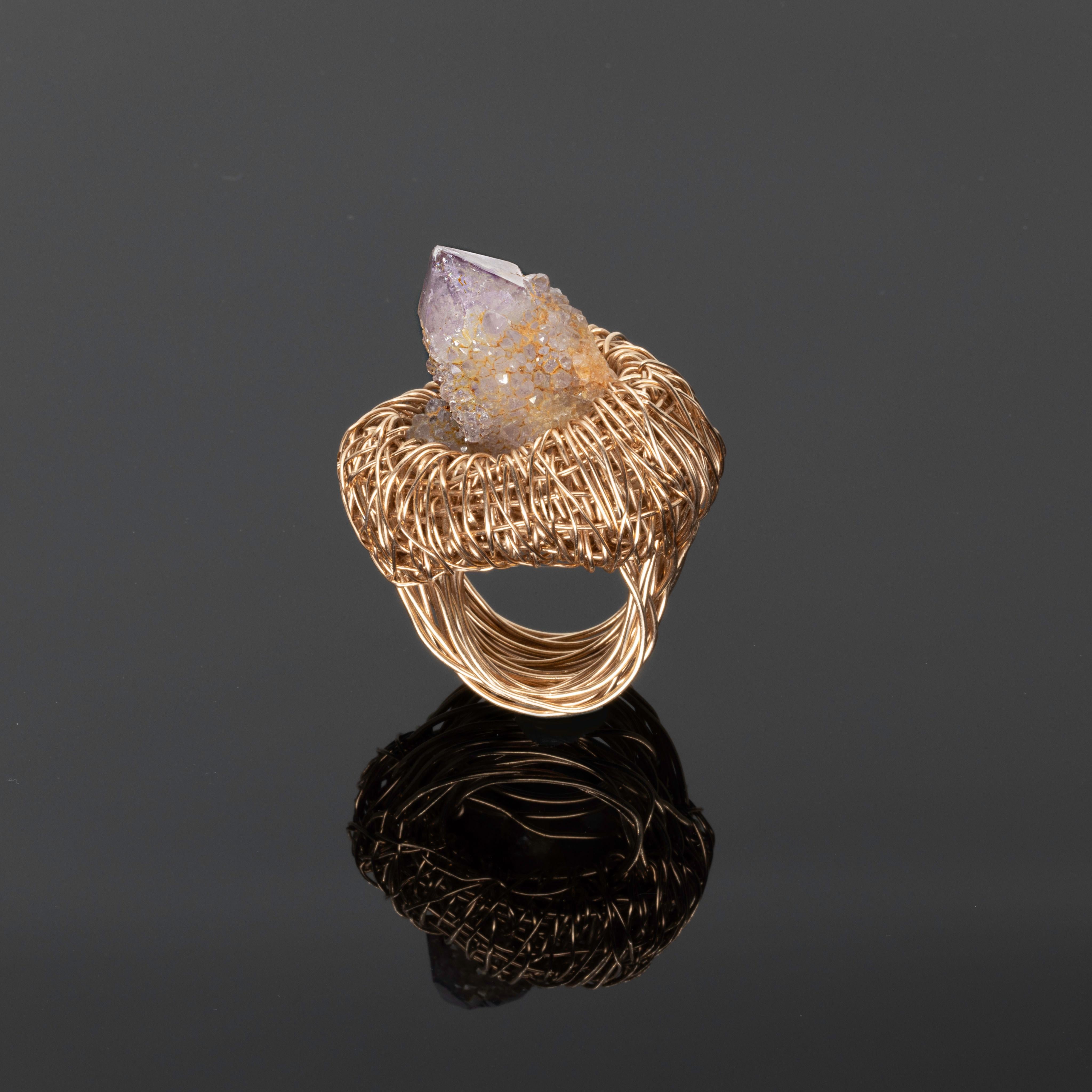 Uncut Contemporary Spirit Quartz Statement Ring 14k Rose Gold F One-of-Kind For Sale