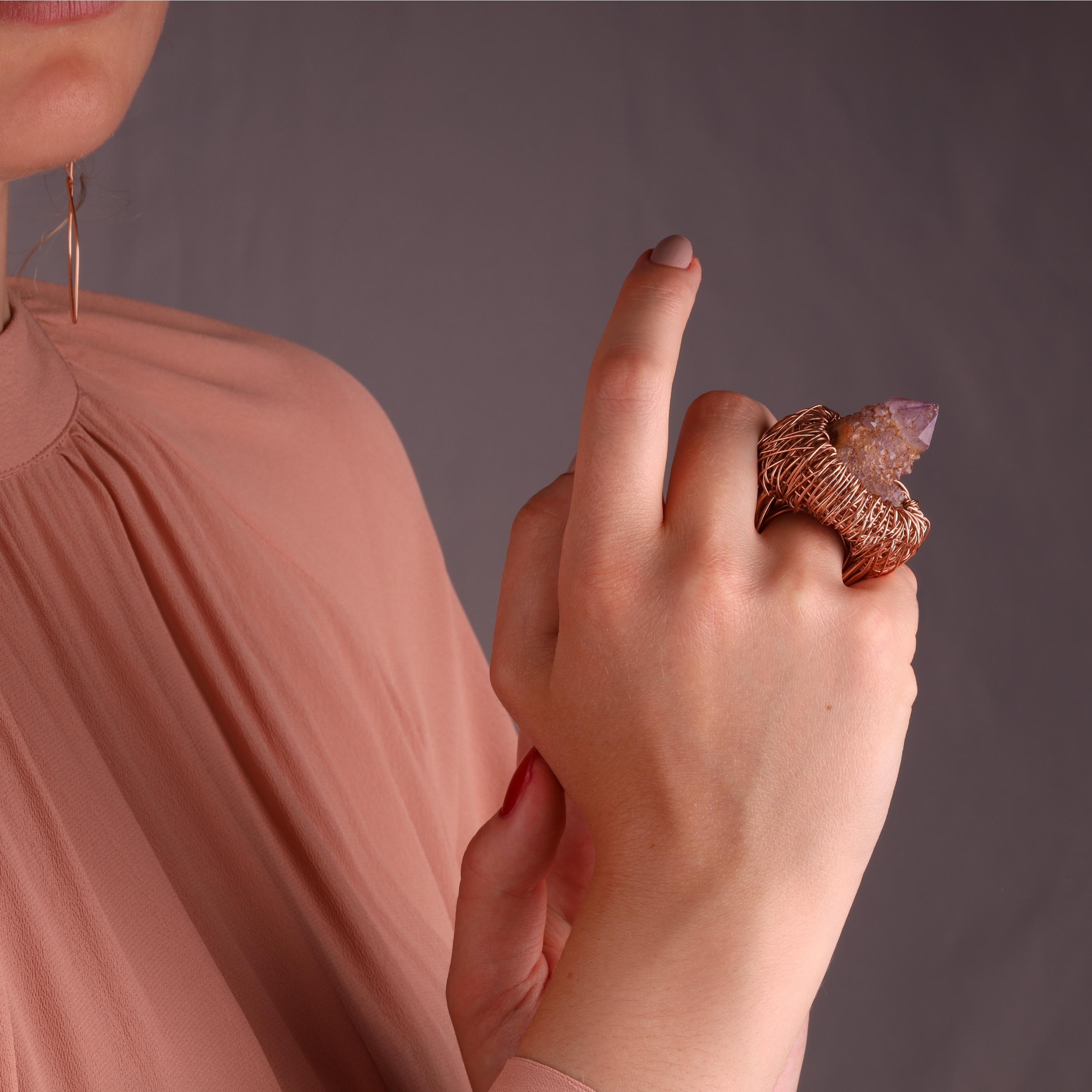 Contemporary Spirit Quartz Statement Ring 14k Rose Gold F One-of-Kind In New Condition For Sale In Engelberg, CH