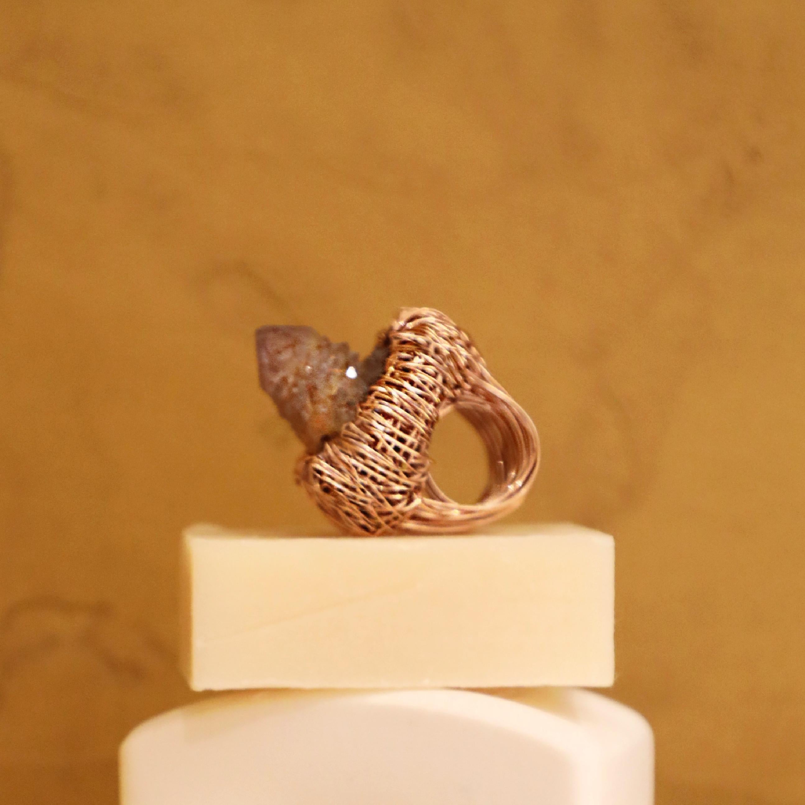 Women's or Men's Contemporary Spirit Quartz Statement Ring 14k Rose Gold F One-of-Kind For Sale