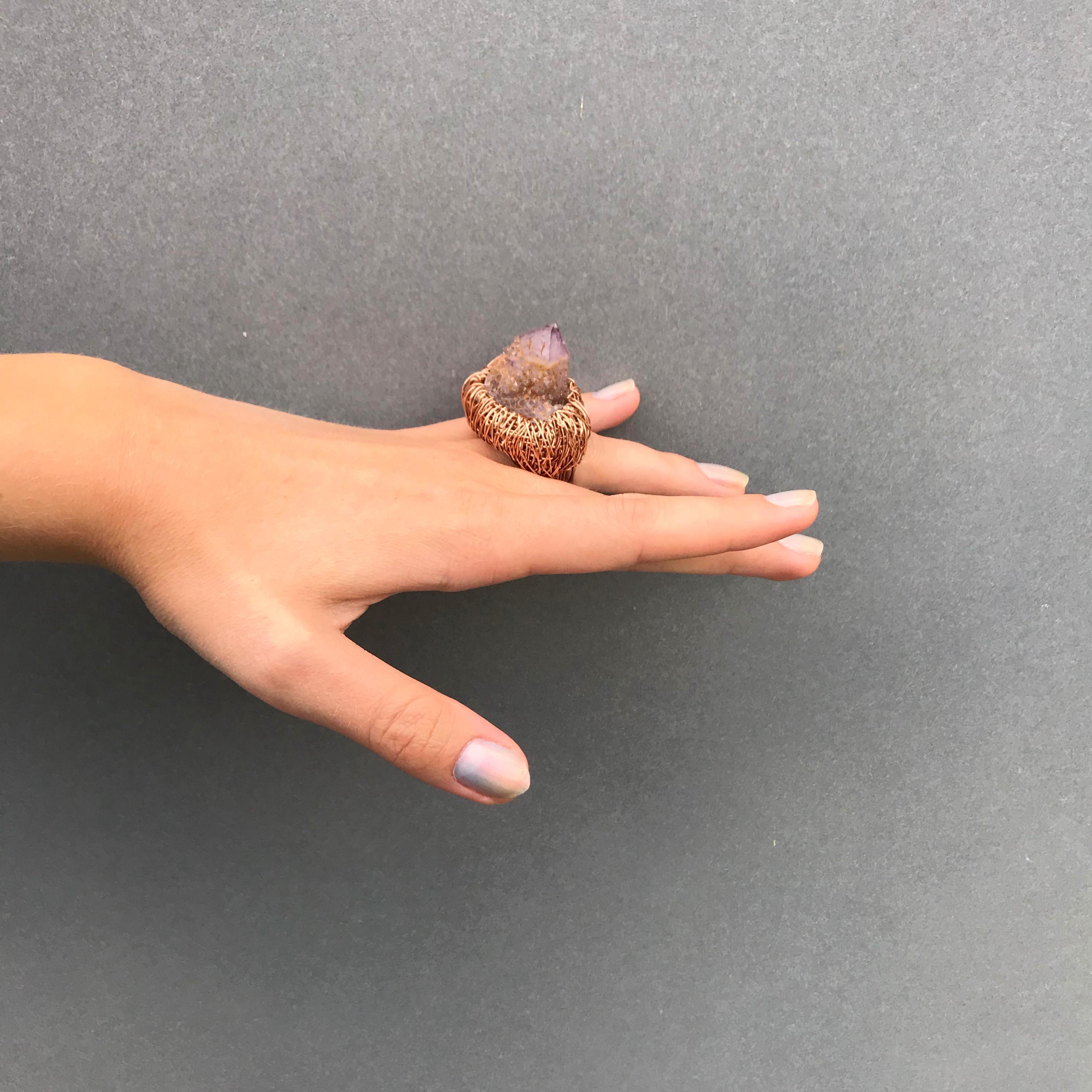 Contemporary Spirit Quartz Statement Ring 14k Rose Gold F One-of-Kind For Sale 2