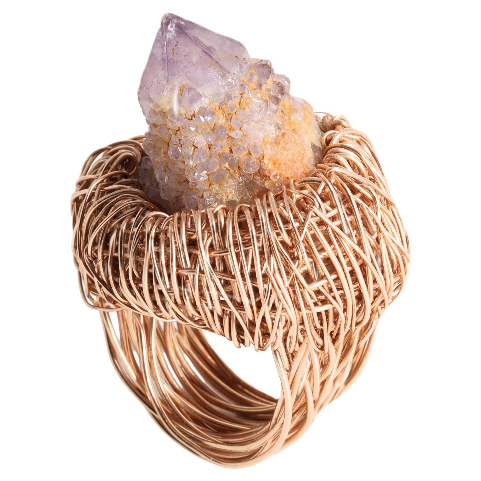 Bague d'affirmation en quartz Contemporary 14k Rose Gold F One-of-Kind