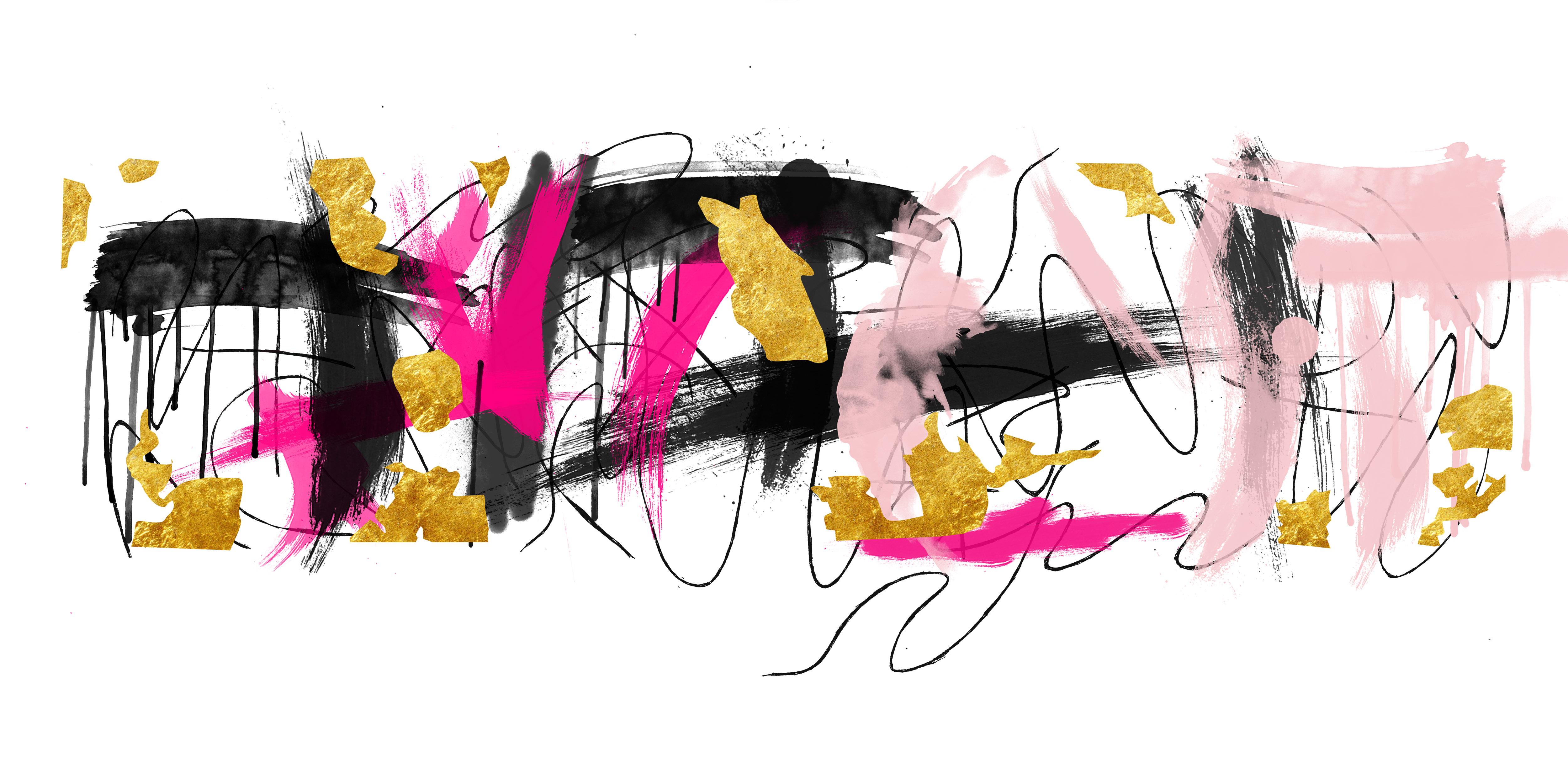 Contemporary Splatter Sideboard by Railis Design, Black, Gold, Pink For Sale 3