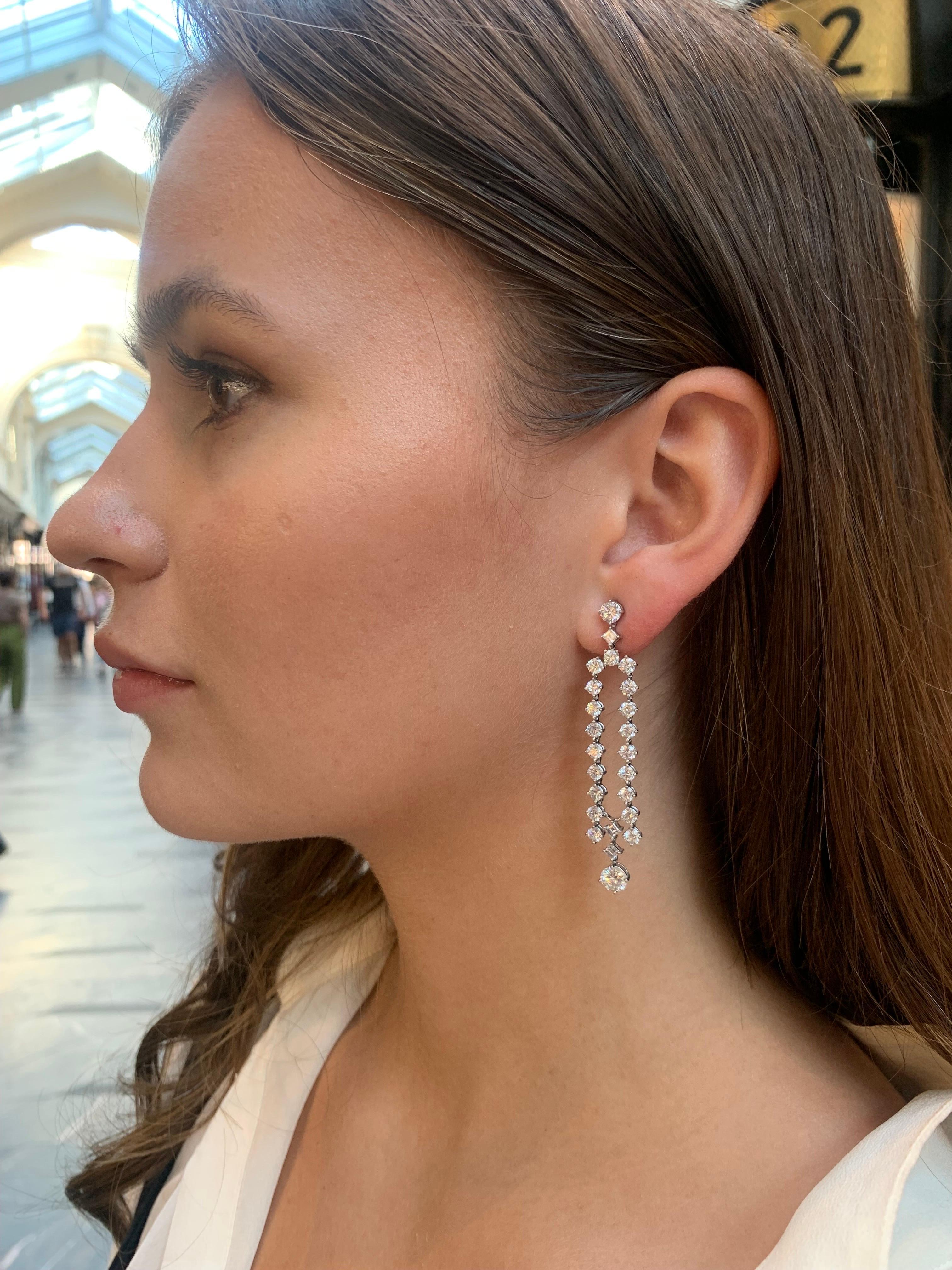 Women's or Men's Contemporary Split Drop Diamond Earrings Set in Platinum For Sale