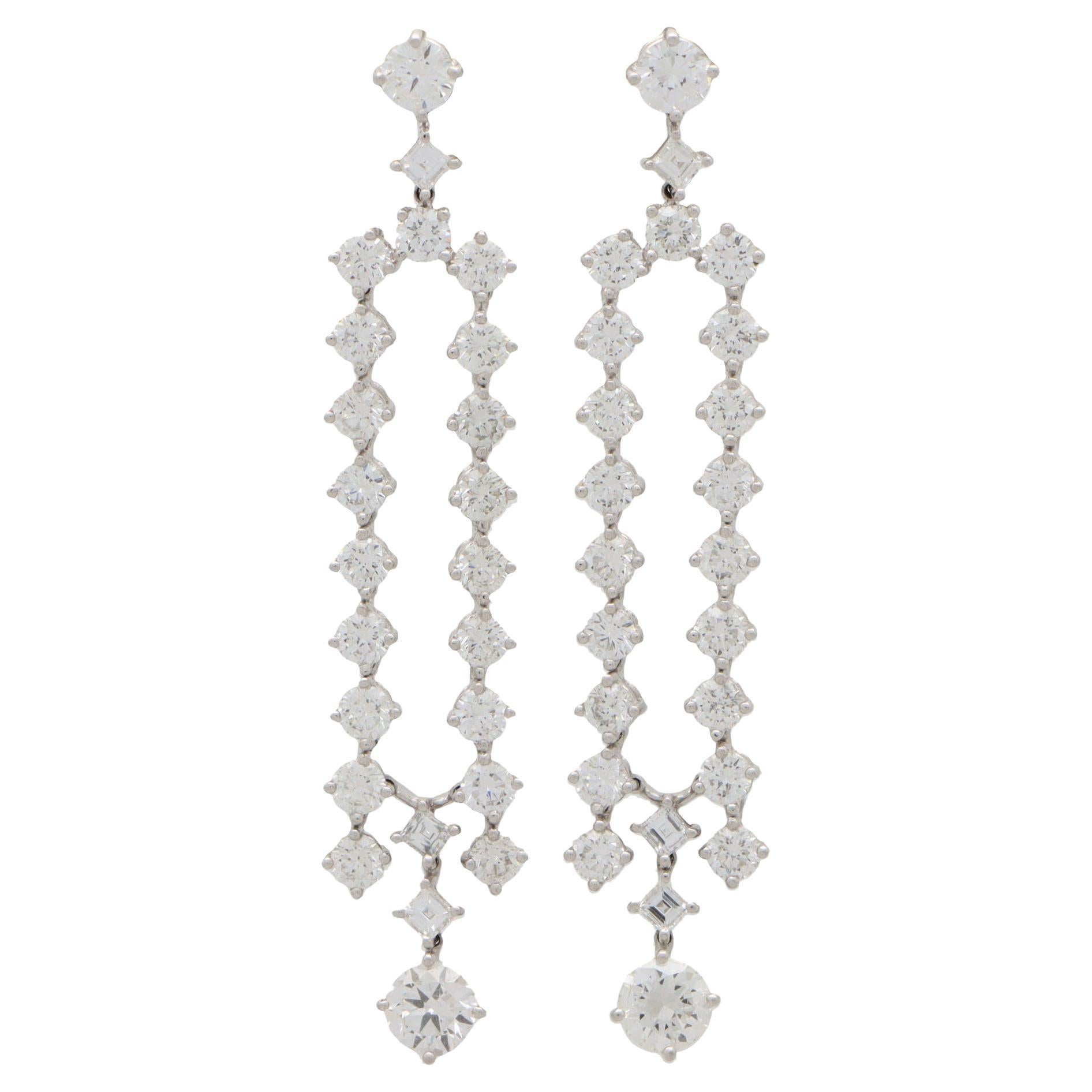 Contemporary Split Drop Diamond Earrings Set in Platinum For Sale