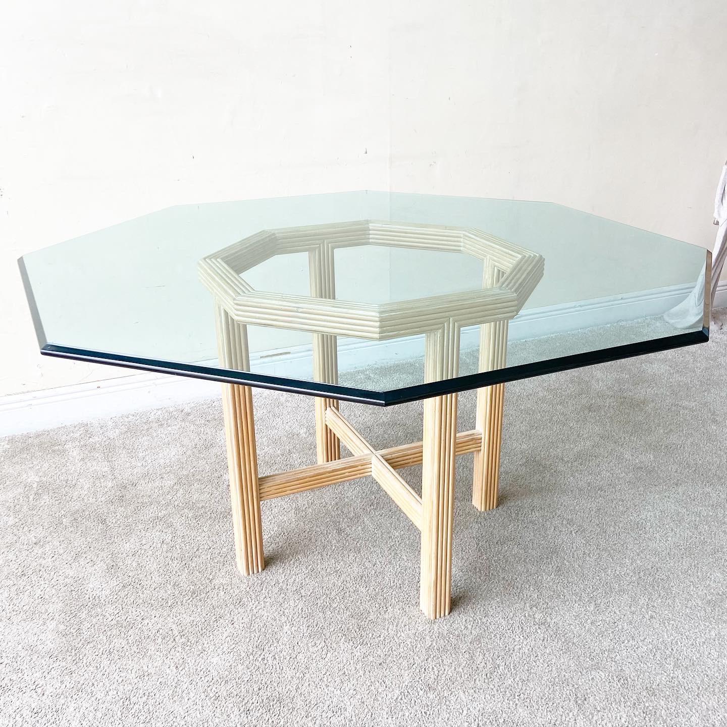 Contemporary Split Reed Octagonal Beveled Glass Top Dining Table 1