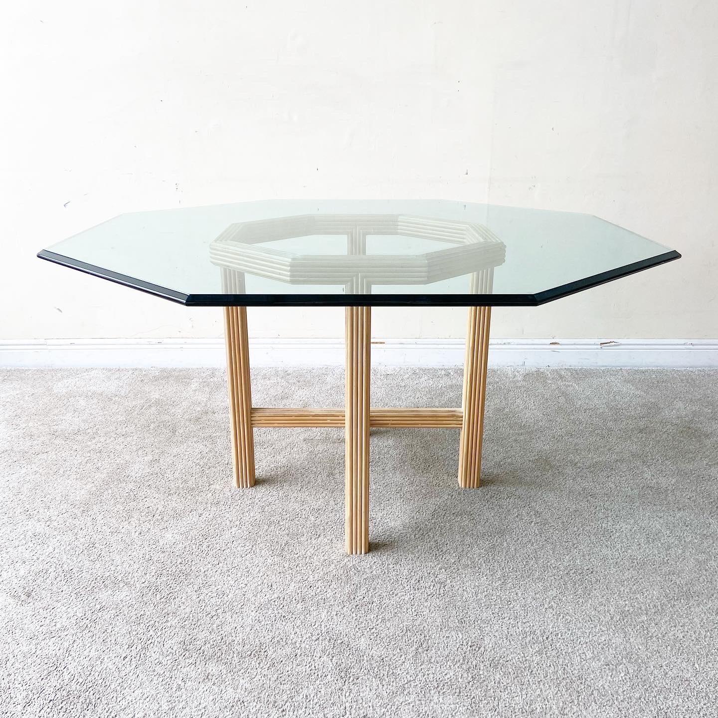 Contemporary Split Reed Octagonal Beveled Glass Top Dining Table 3