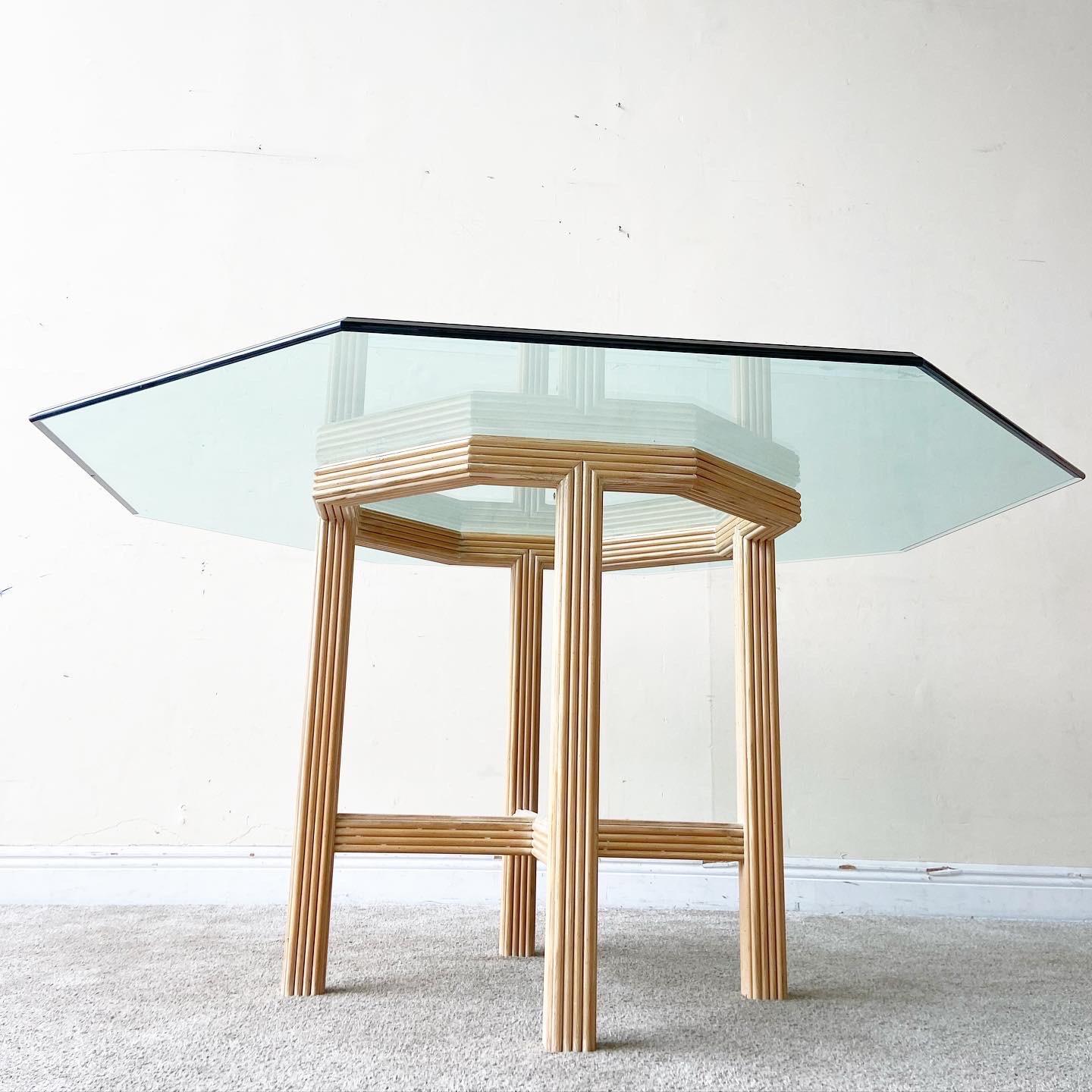 Contemporary Split Reed Octagonal Beveled Glass Top Dining Table 5