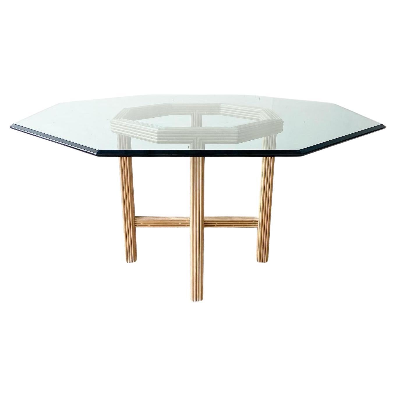 Contemporary Split Reed Octagonal Beveled Glass Top Dining Table
