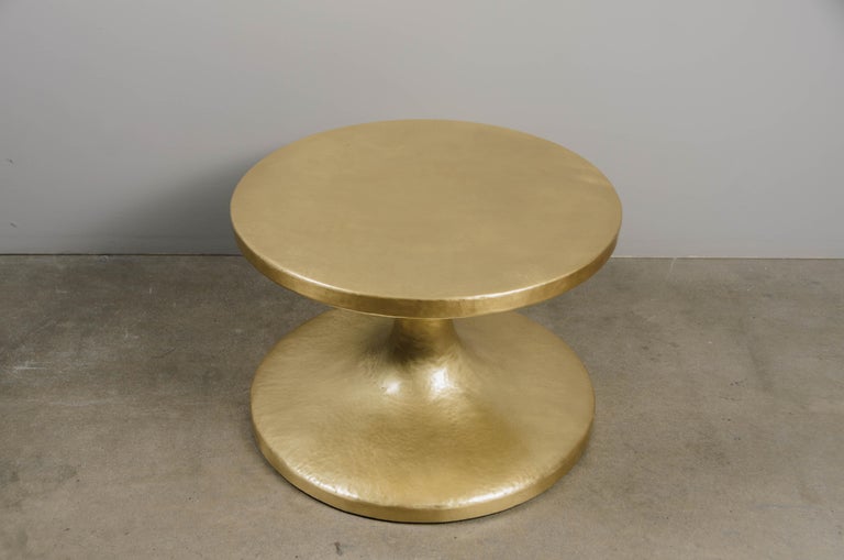 Contemporary Spool Side Table in Brass by Robert Kuo, Hand Repoussé For ...