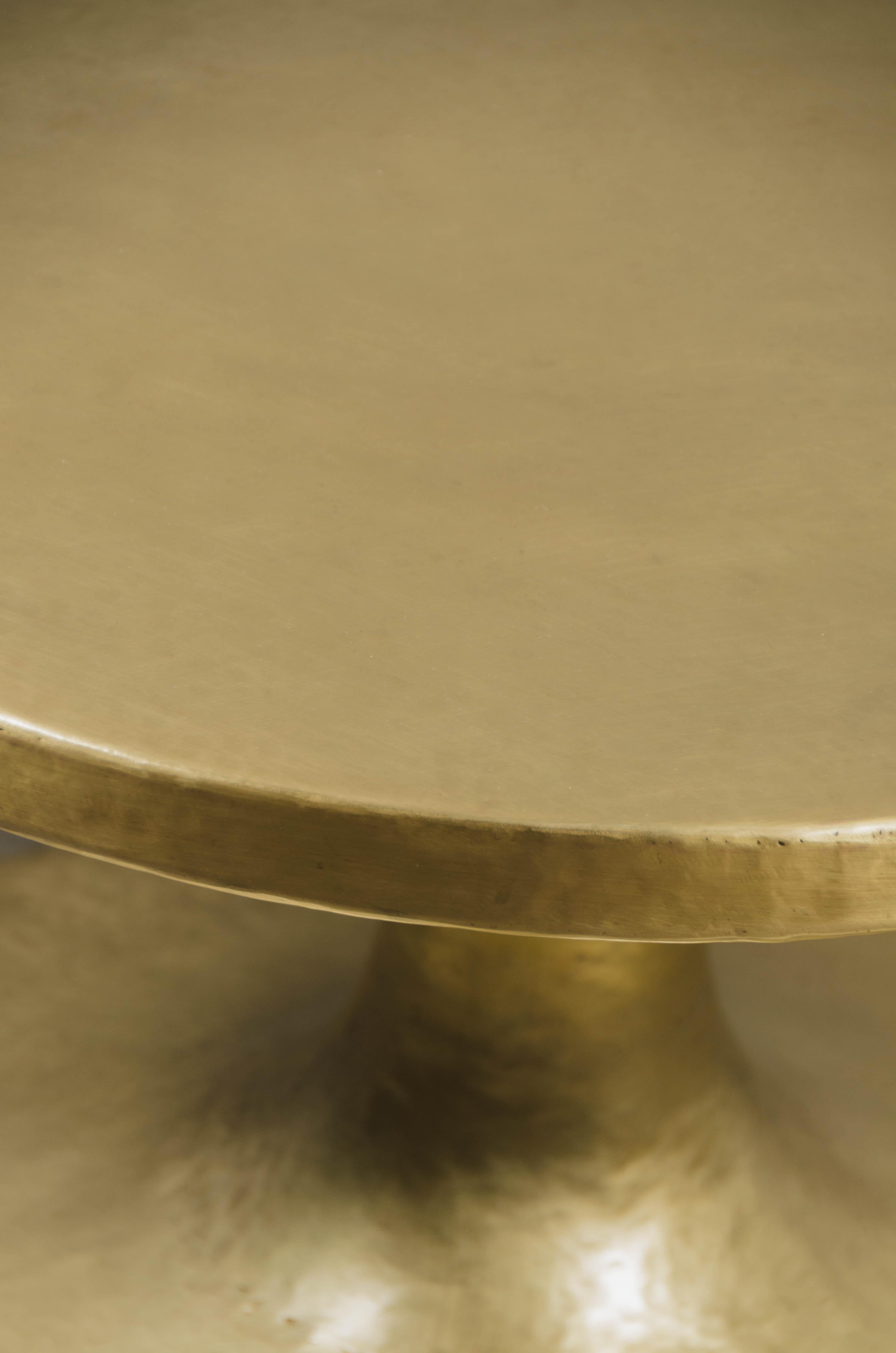 Contemporary Spool Side Table in Brass by Robert Kuo, Hand Repoussé In New Condition For Sale In Los Angeles, CA
