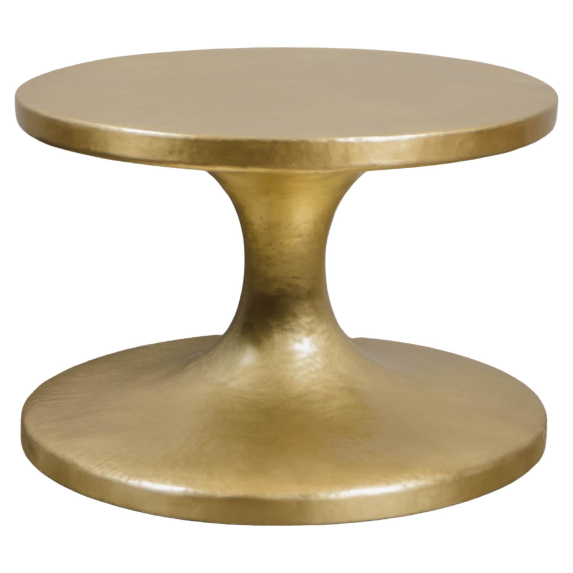 Contemporary Spool Side Table in Brass by Robert Kuo, Hand Repoussé For Sale