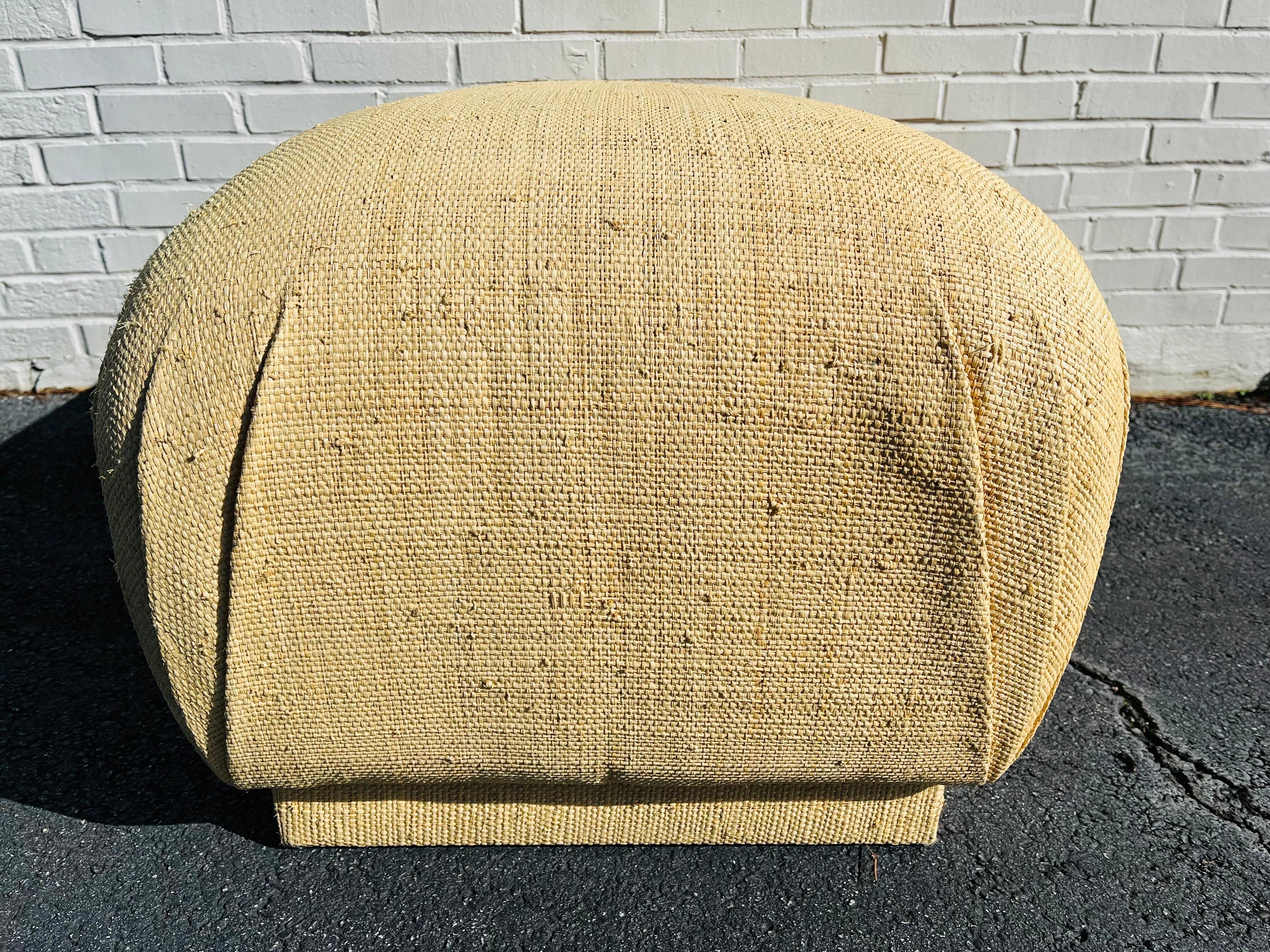 Contemporary Springer Style Grasscloth Upholstered Large Pouf Souffle Ottoman 6