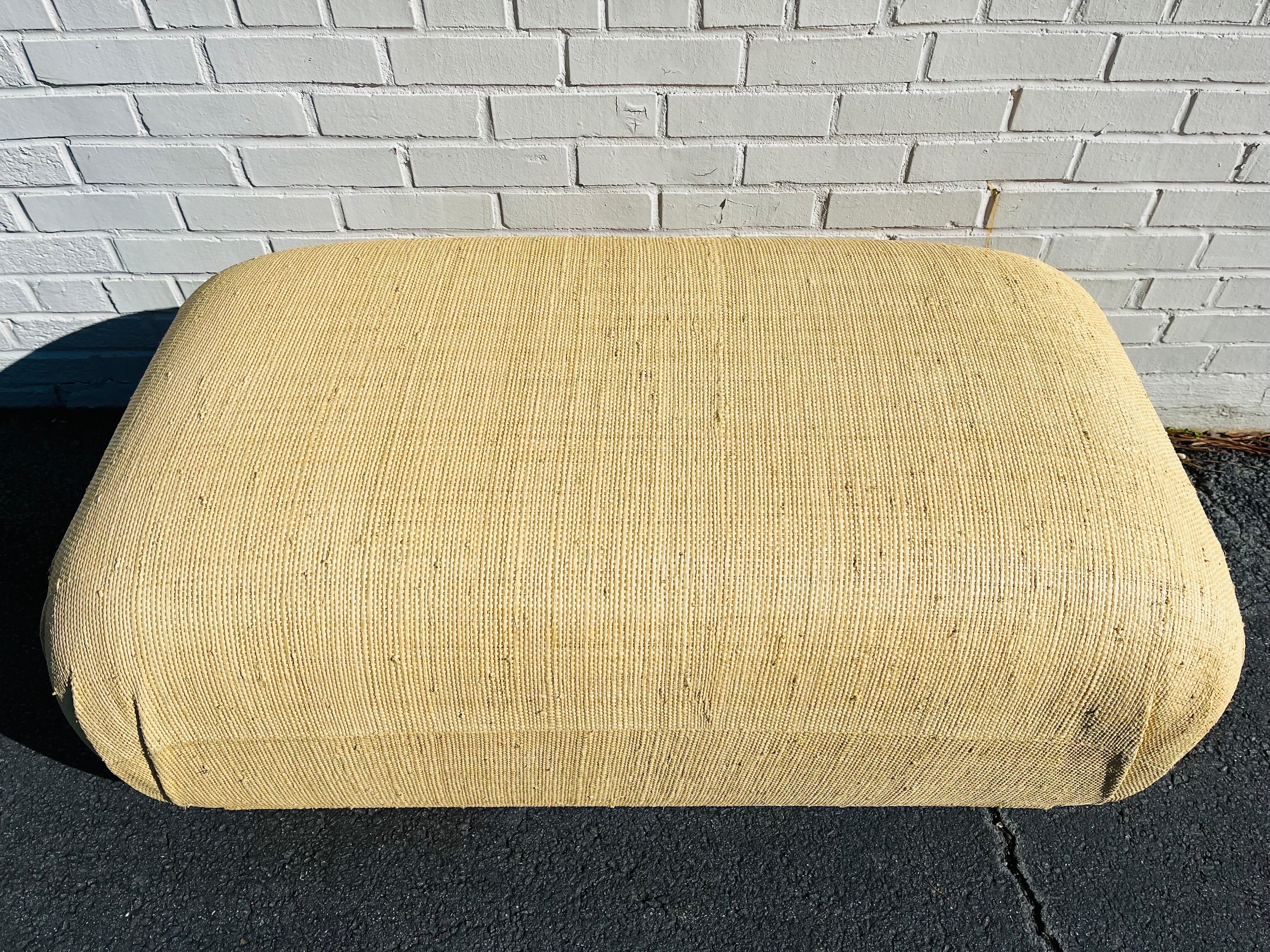 20th Century Contemporary Springer Style Grasscloth Upholstered Large Pouf Souffle Ottoman