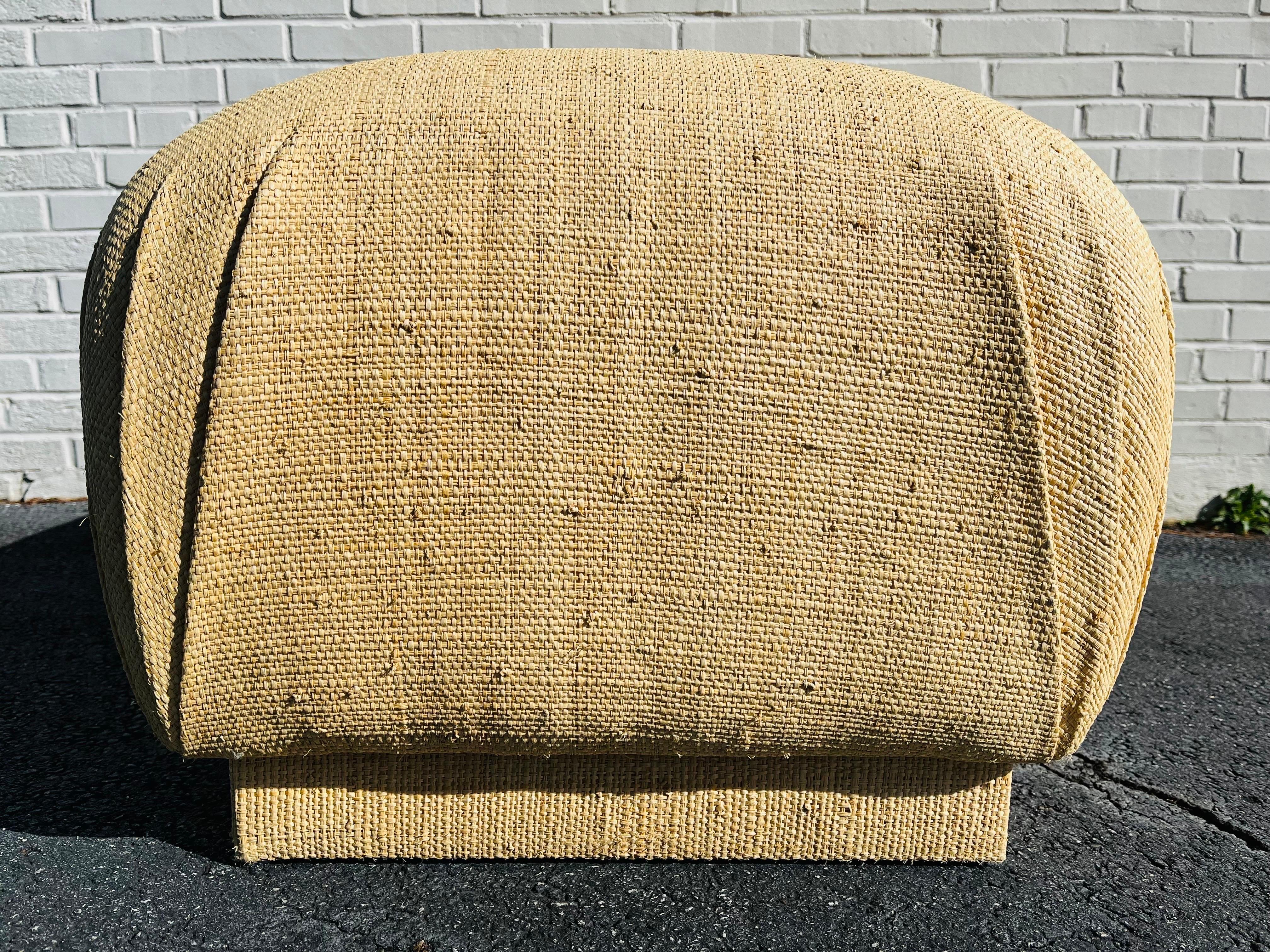 Contemporary Springer Style Grasscloth Upholstered Large Pouf Souffle Ottoman 1
