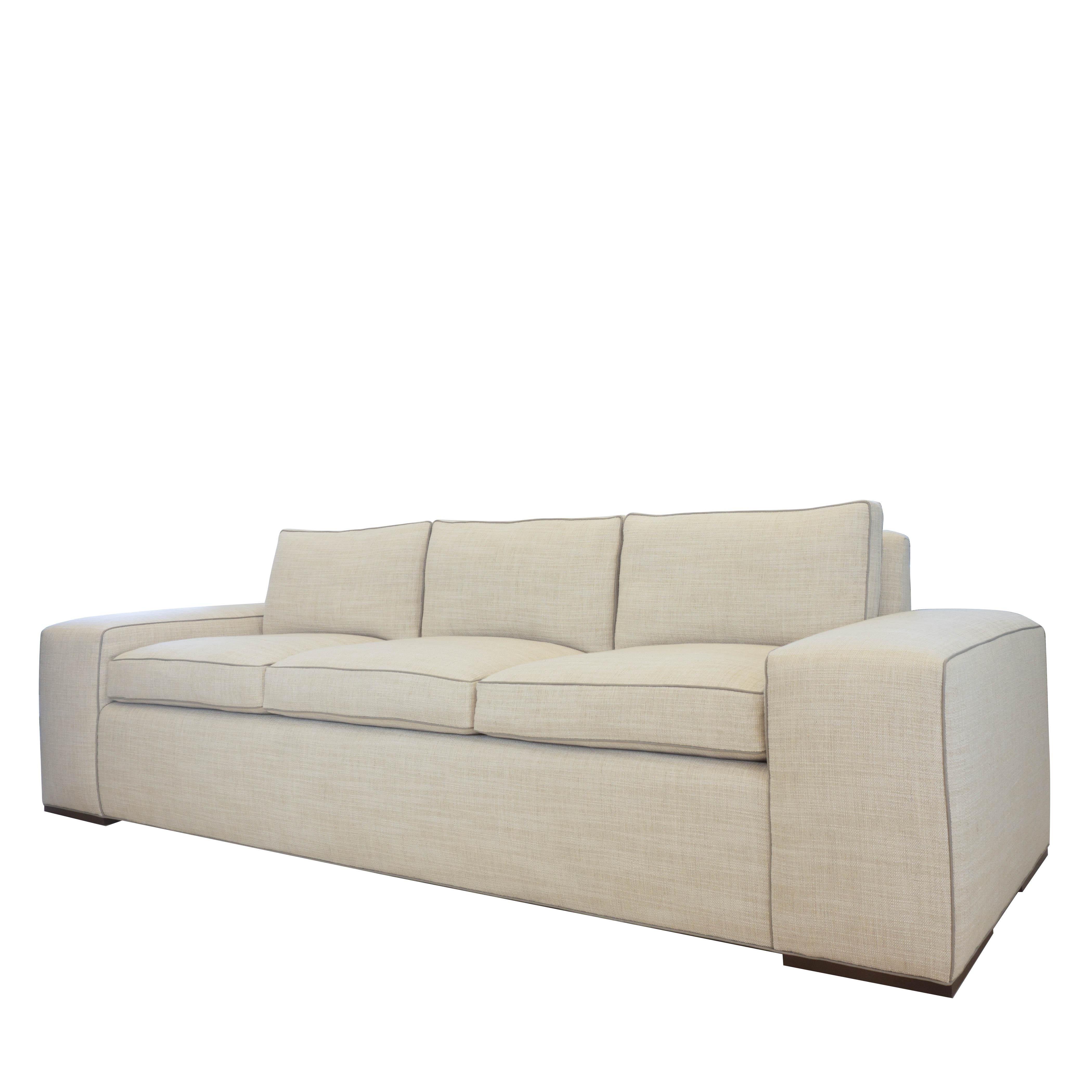 American Contemporary Square Arm Sofa with Loose Cushions For Sale