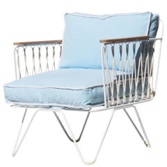 Contemporary Square Blue Upholstery White Forge French Armchair, France, 2017