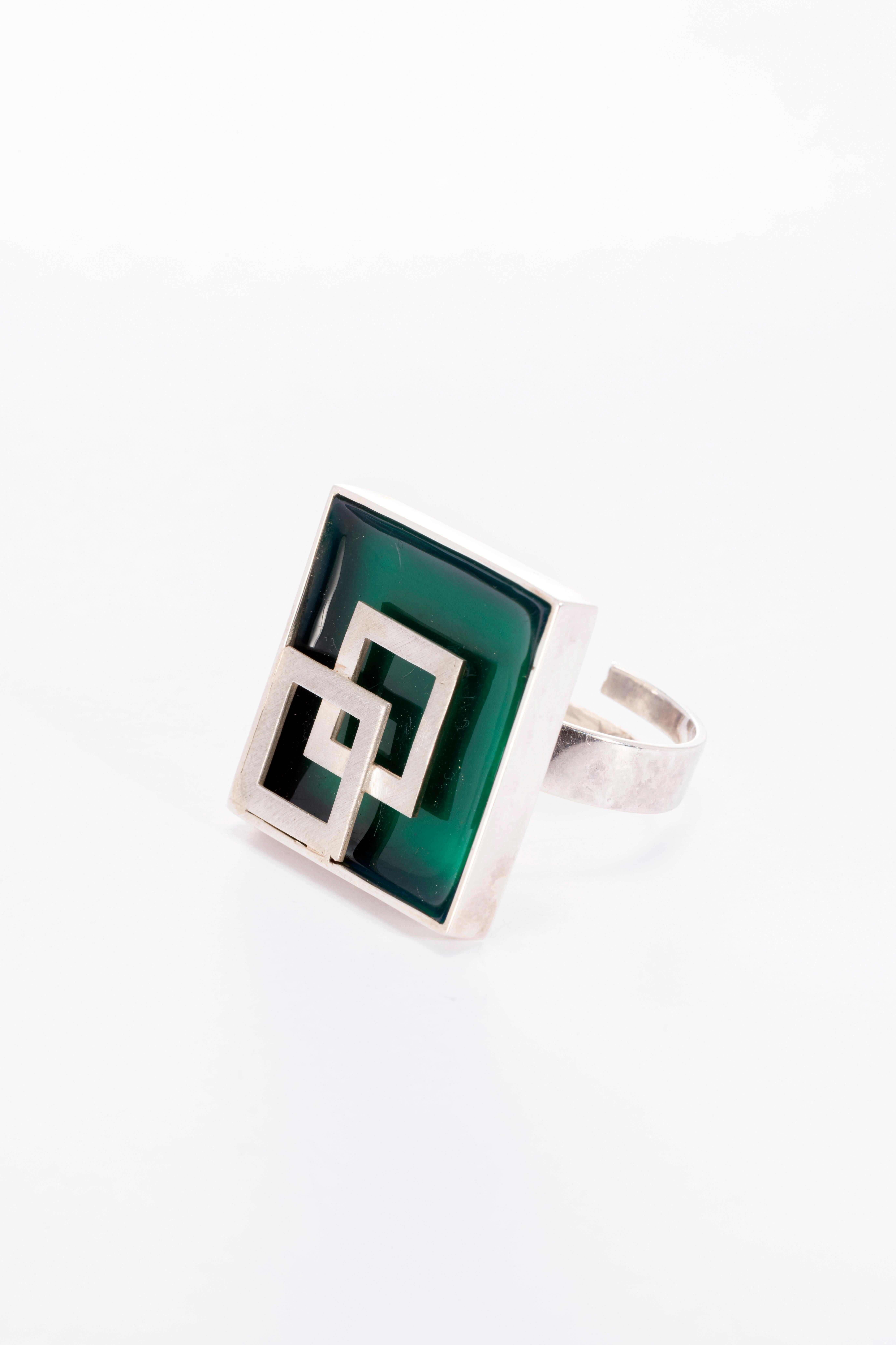 Women's Sterlingsilver, Enamelled, Contemporary, Square, Handmade in Istanbul For Sale