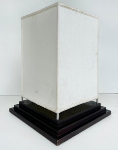 Contemporary Square Fabric Table Lamps on Wood Bases, Pair, Wired and Working