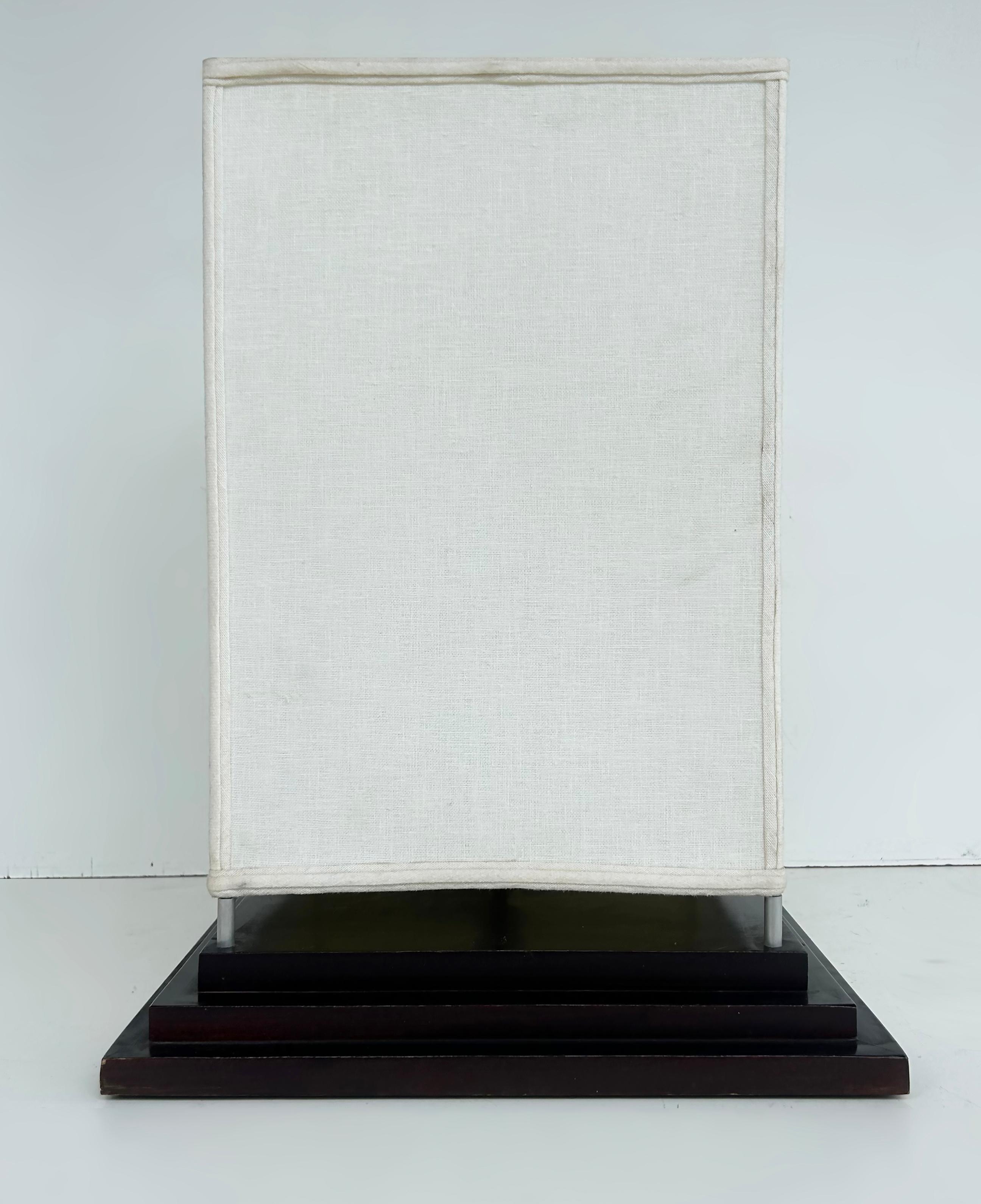 Modern Contemporary Square Fabric Table Lamps on Wood Bases, Pair, Wired and Working For Sale