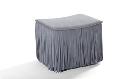 Contemporary Square Leather Ottoman with Fringe Detail