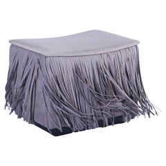 Contemporary Square Leather Ottoman with Fringe Detail