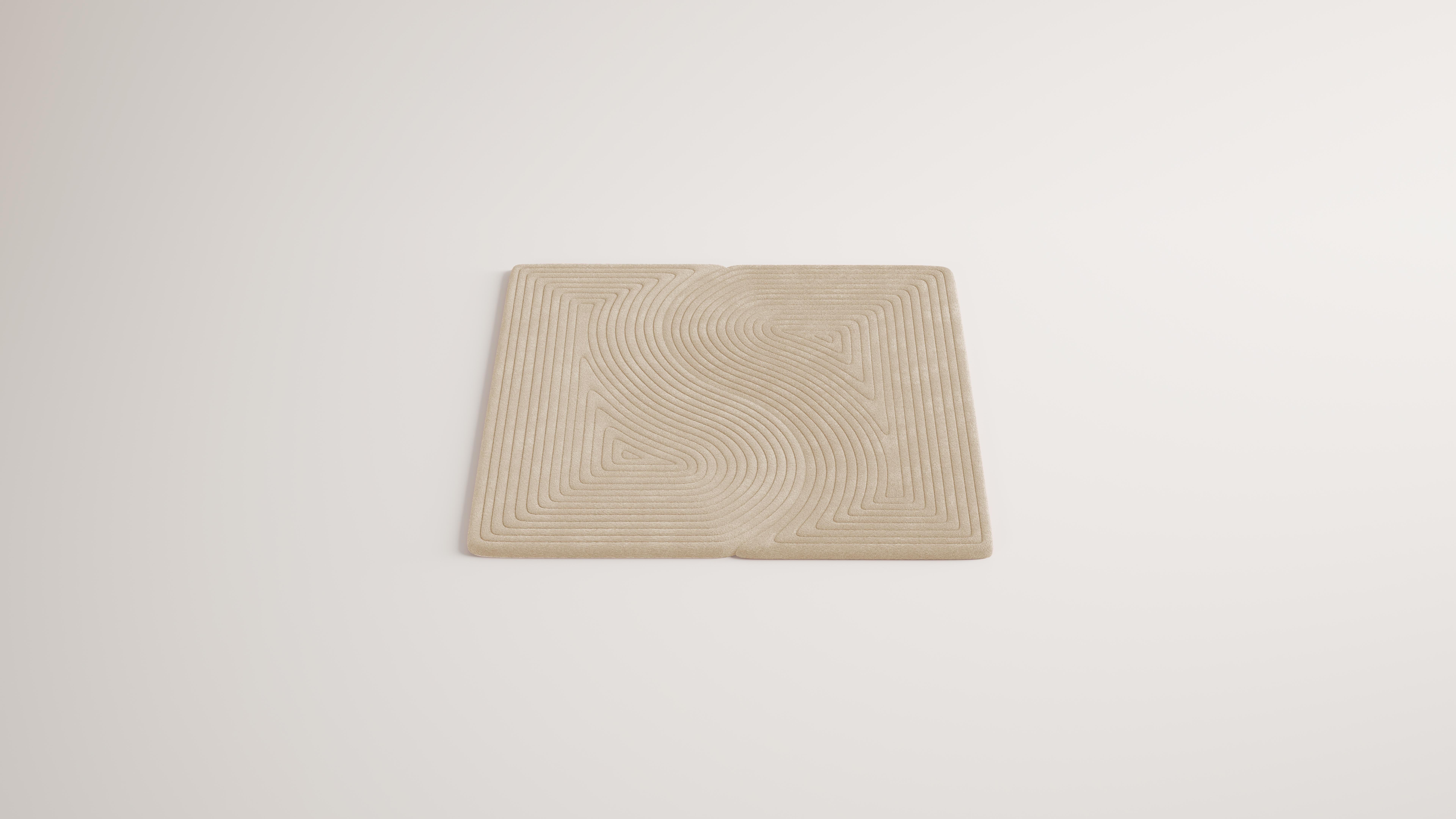 Moderno Quadrato contemporaneo Niwa Beige Lino in vendita