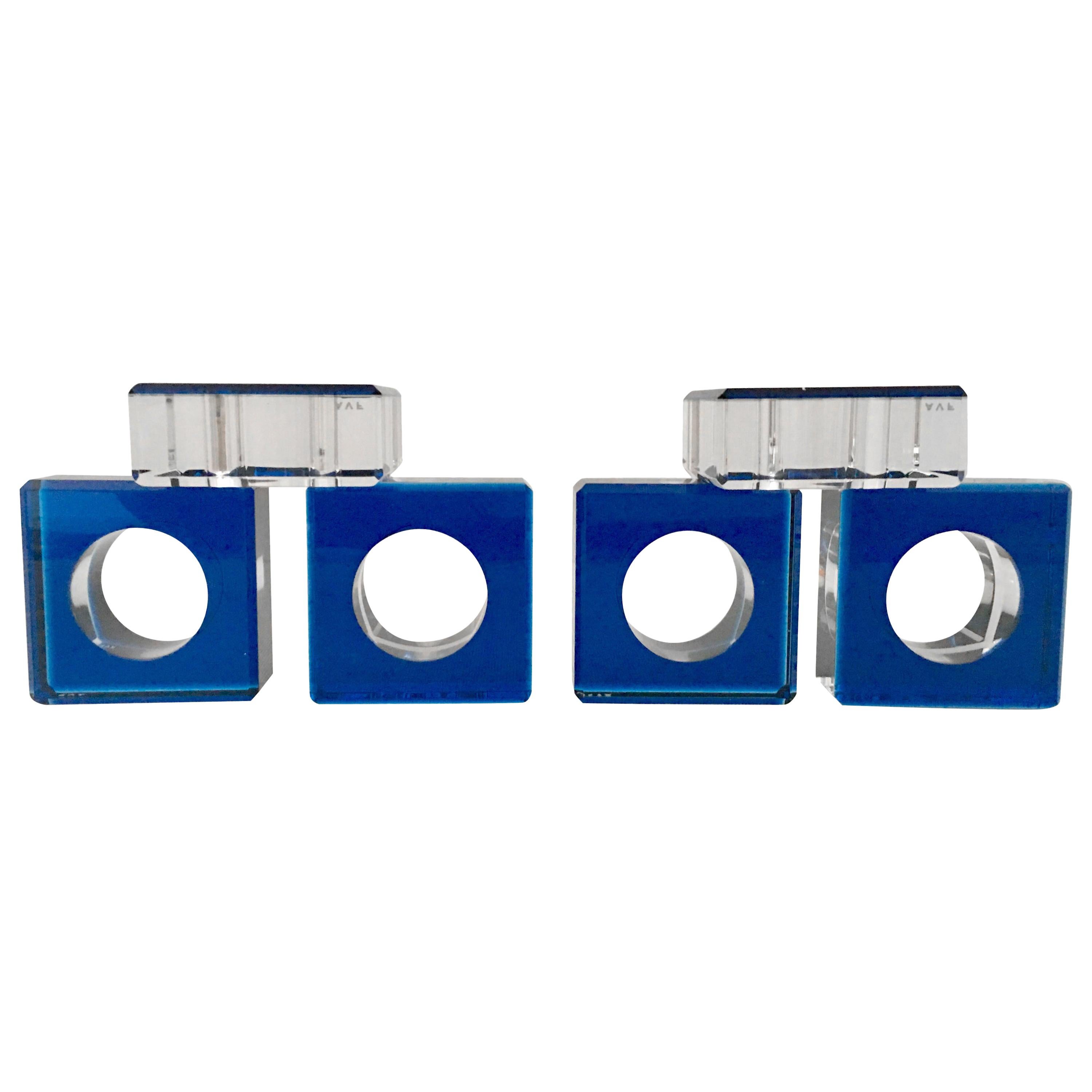 Contemporary Square and Round Lucite Napkin Rings S/6 by, "AFV"