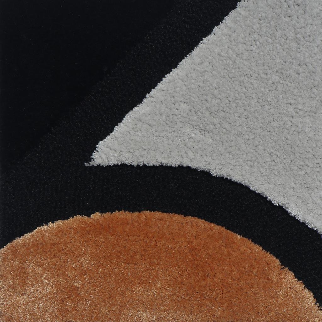 Zeitgenössischer quadratischer Teppich mit geometrischem Muster in Schwarz, Kamel und Beige aus Wolle (Handgeknüpft) im Angebot
