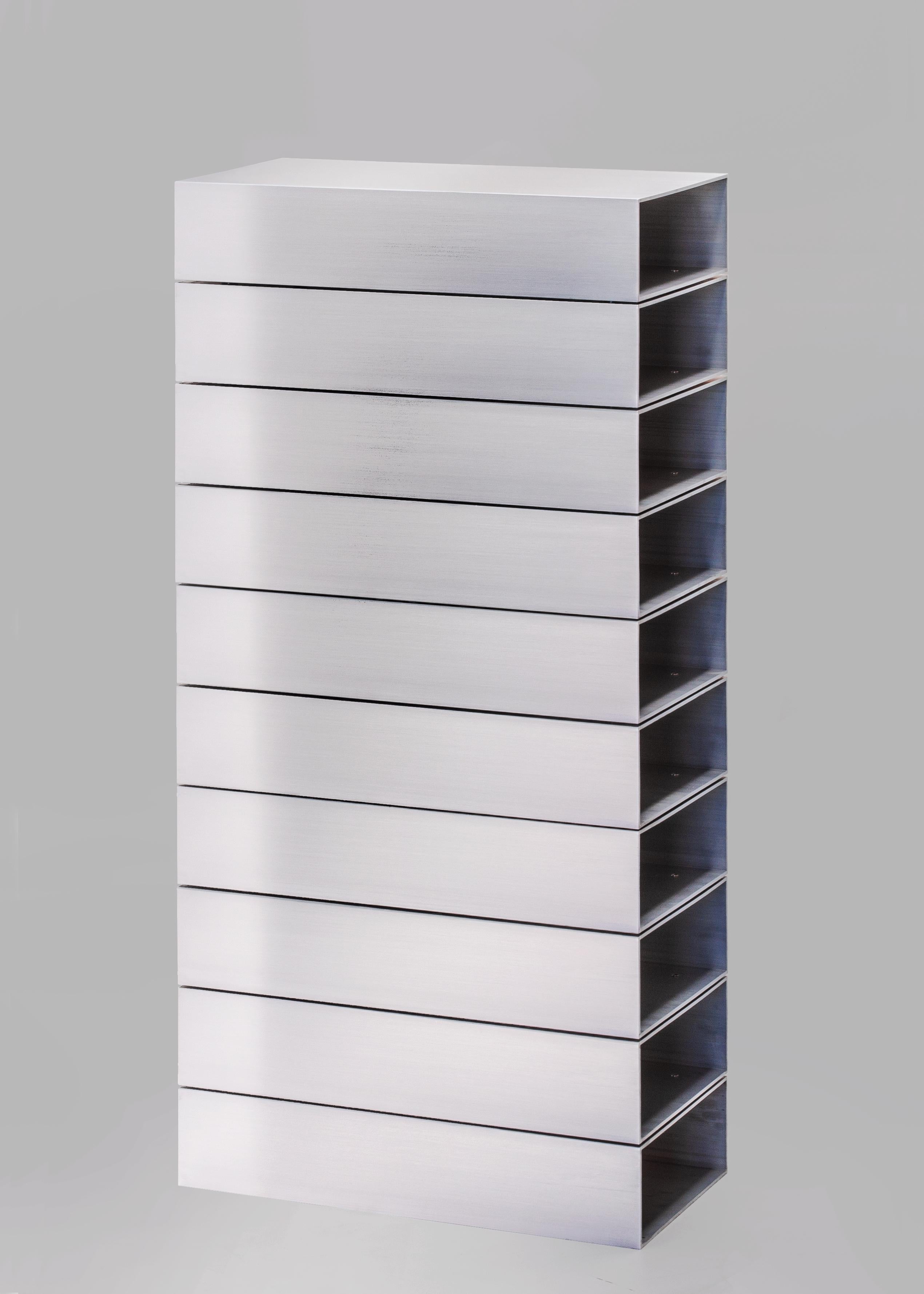Modern Stack Shelf in Brushed Aluminium by Johan Viladrich For Sale