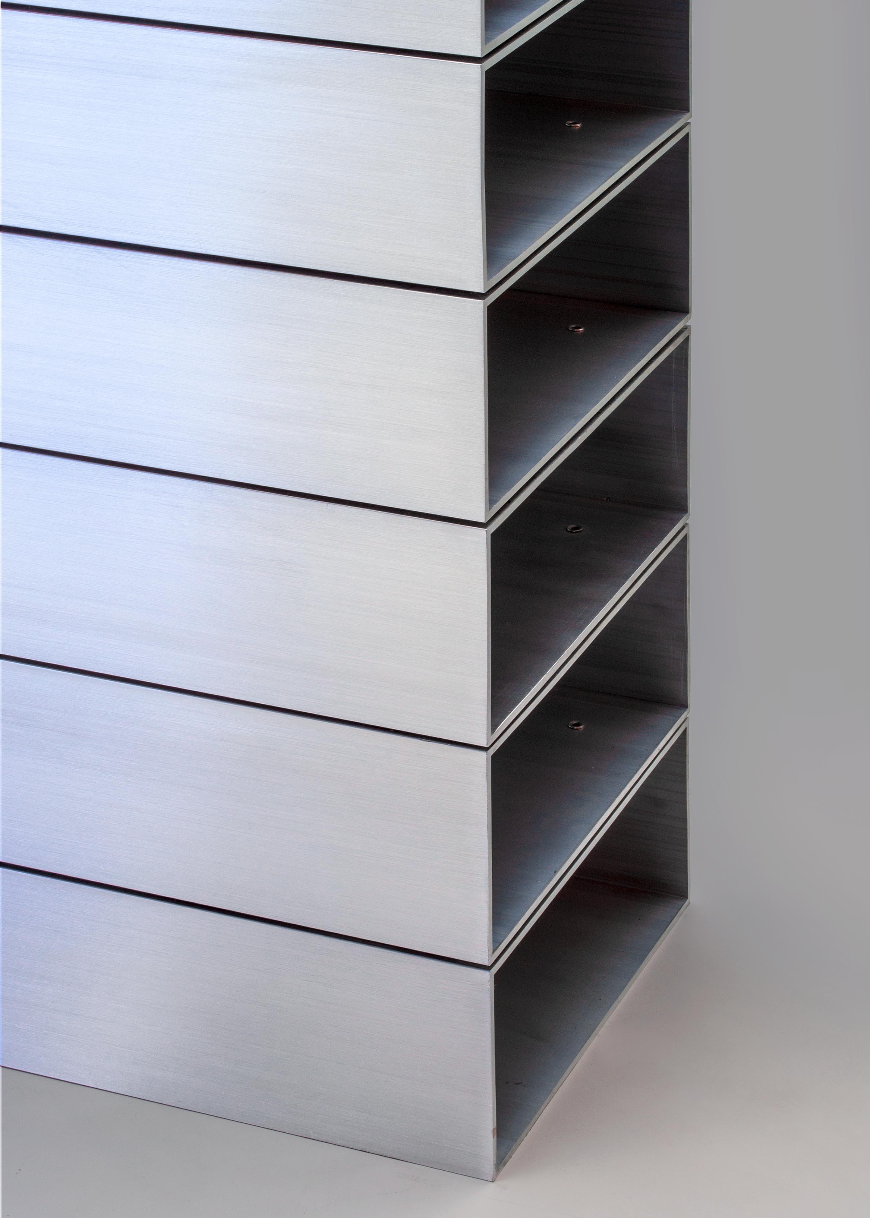 Dutch Stack Shelf in Brushed Aluminium by Johan Viladrich For Sale