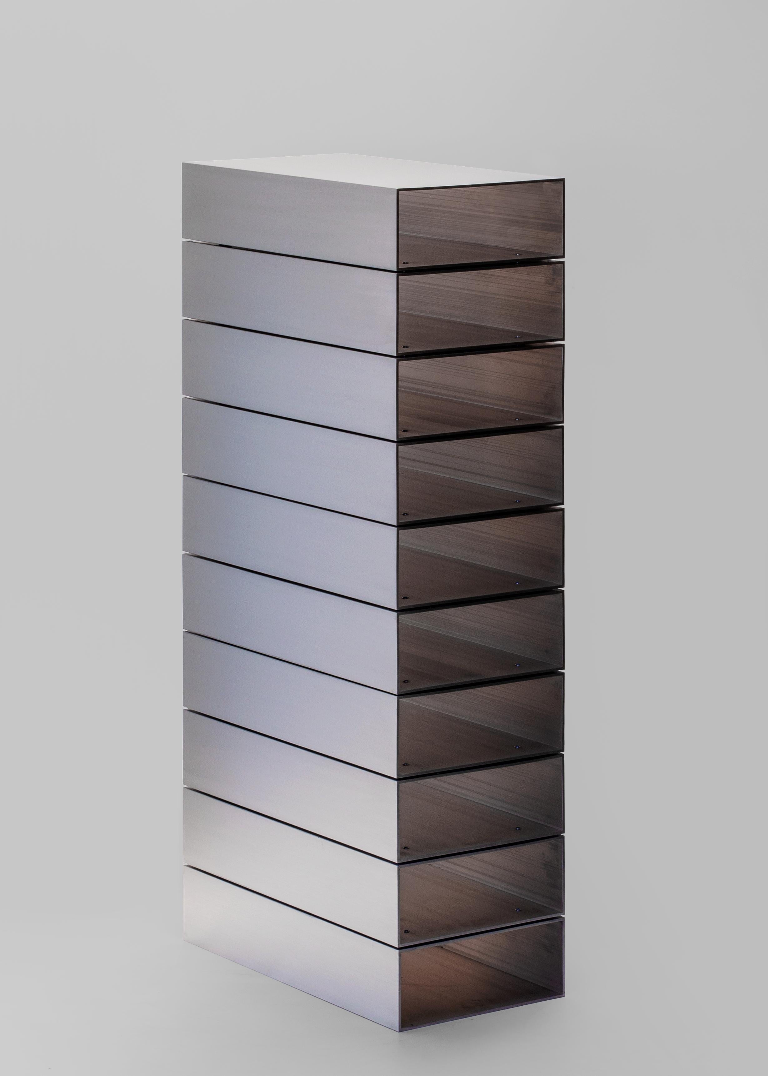 Contemporary Stack Shelf in Brushed Aluminium by Johan Viladrich For Sale