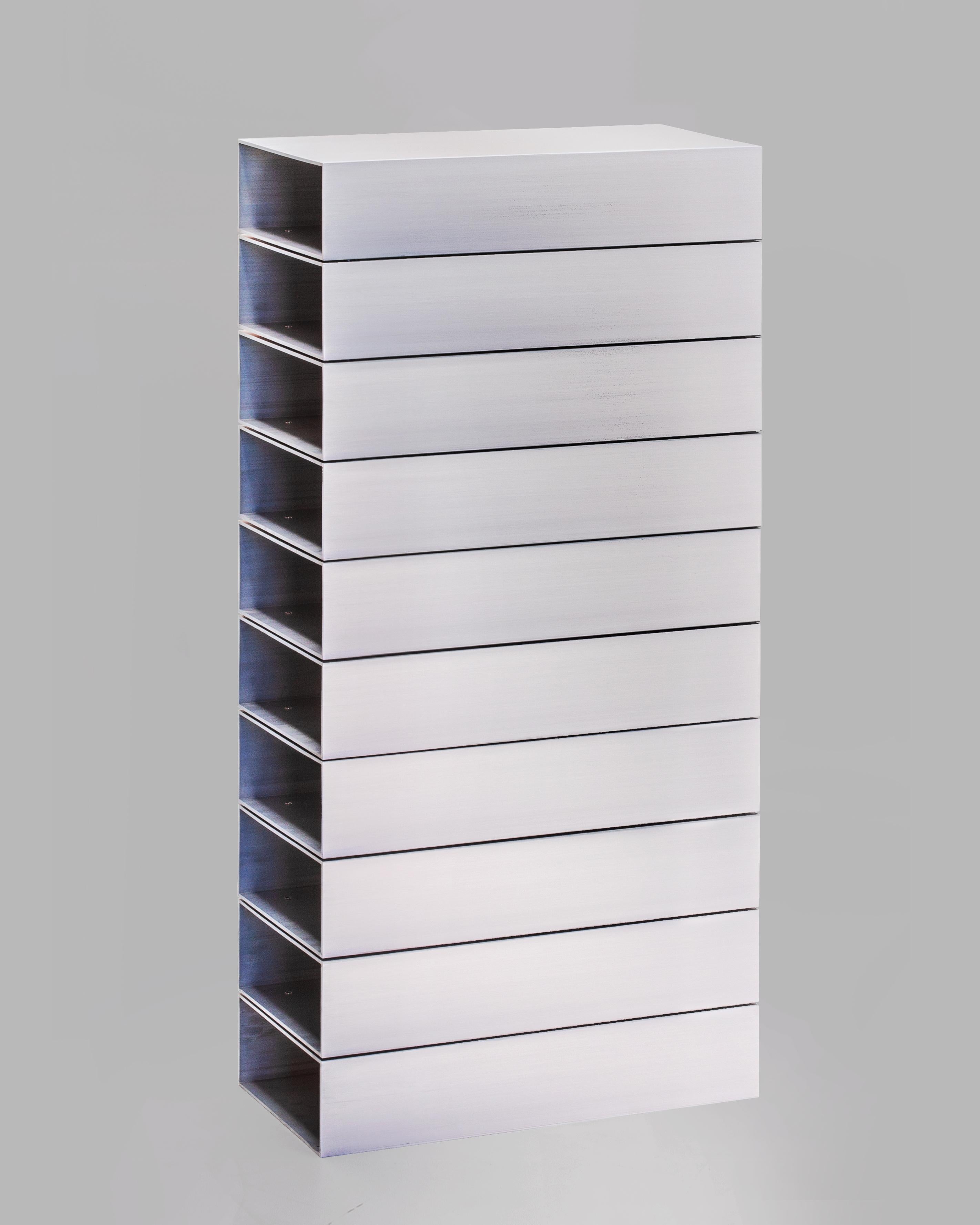 Aluminum Stack Shelf in Brushed Aluminium by Johan Viladrich For Sale