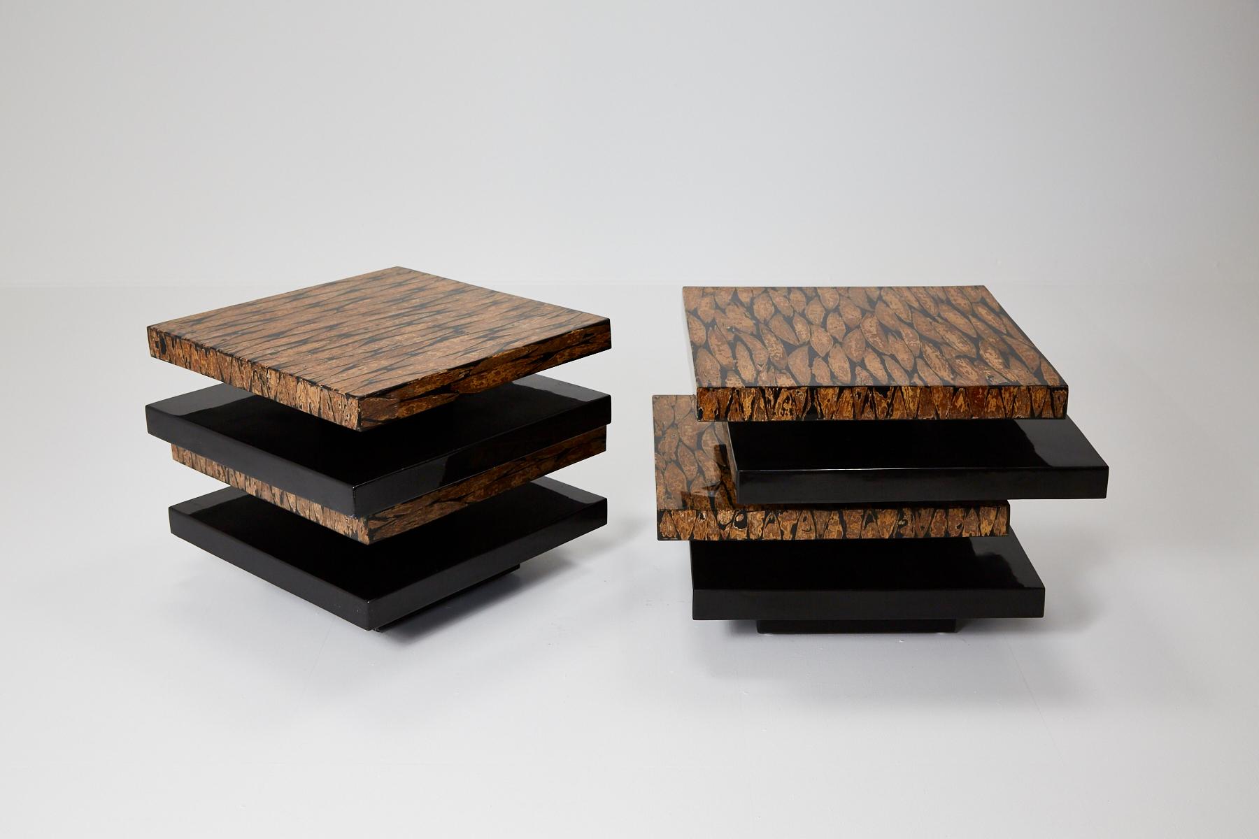 Contemporary Stacked 2-Part Coffee Table with Natural Fiber Inlay, 1990s (Philippinisch) im Angebot